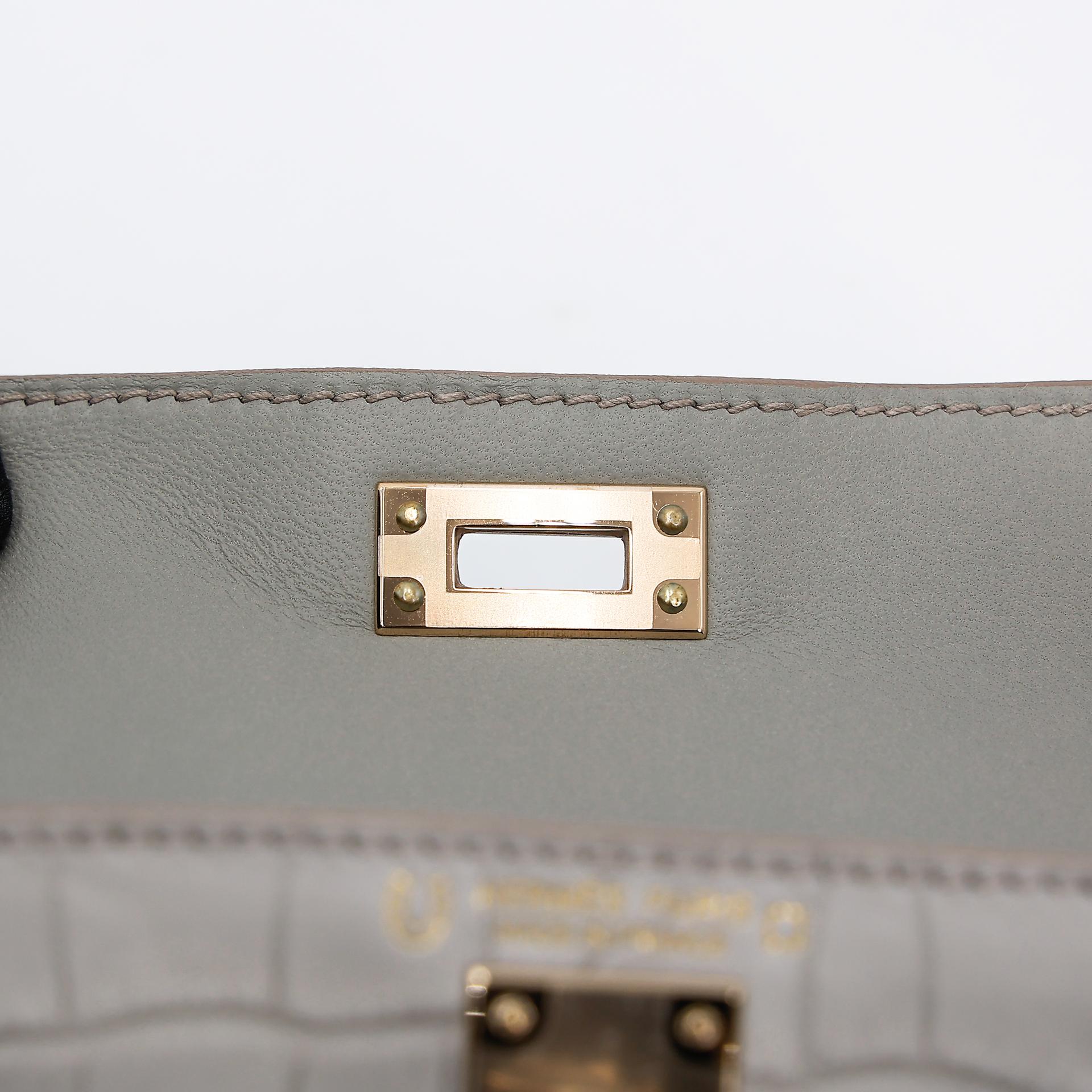 Brand New ( Rank N ) HERMÈS Special Order Mini Kelly II HSS Gris Perle (80) Matte Alligator Permabrass hardware B (2023) - 11