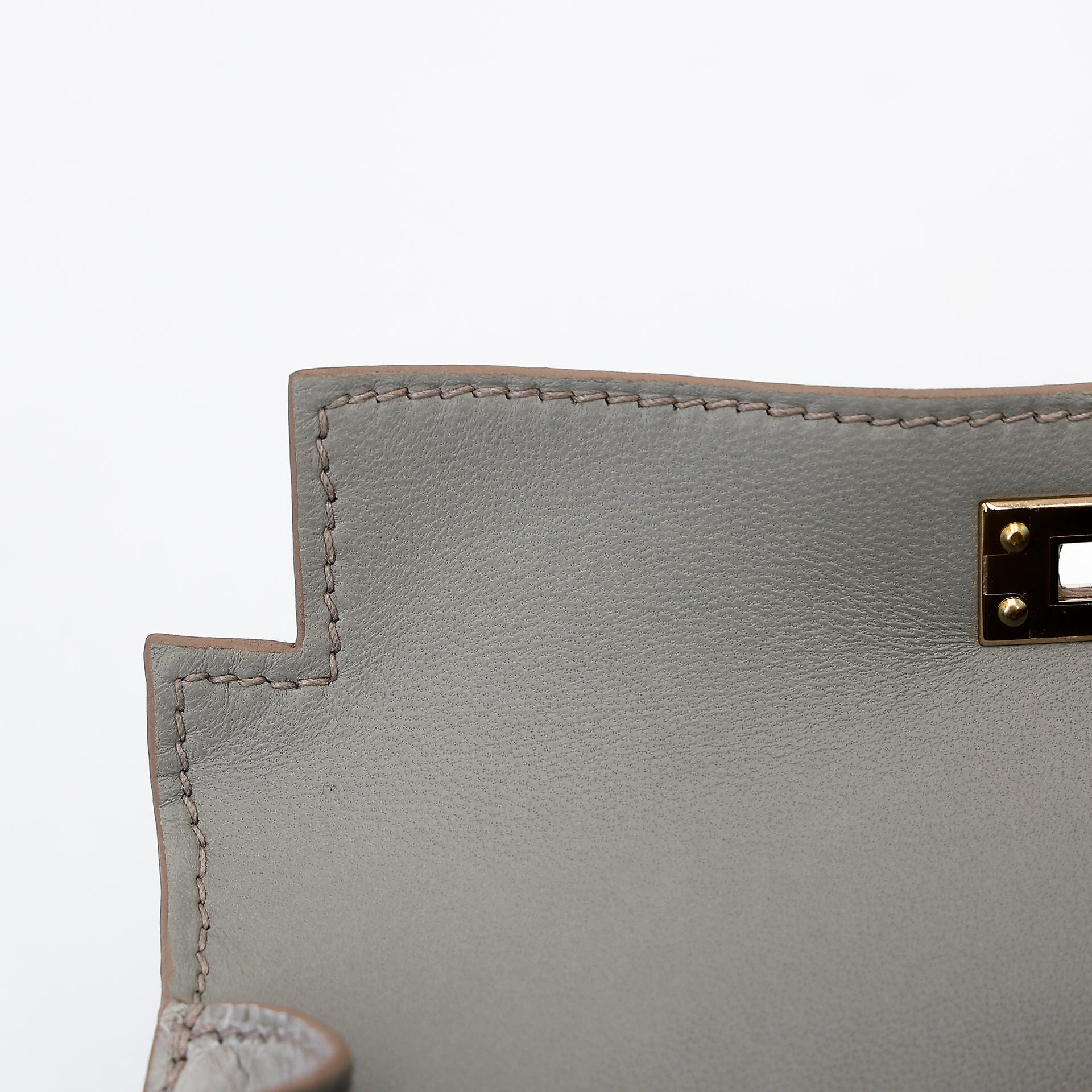 Brand New ( Rank N ) HERMÈS Special Order Mini Kelly II HSS Gris Perle (80) Matte Alligator Permabrass hardware B (2023) - 12
