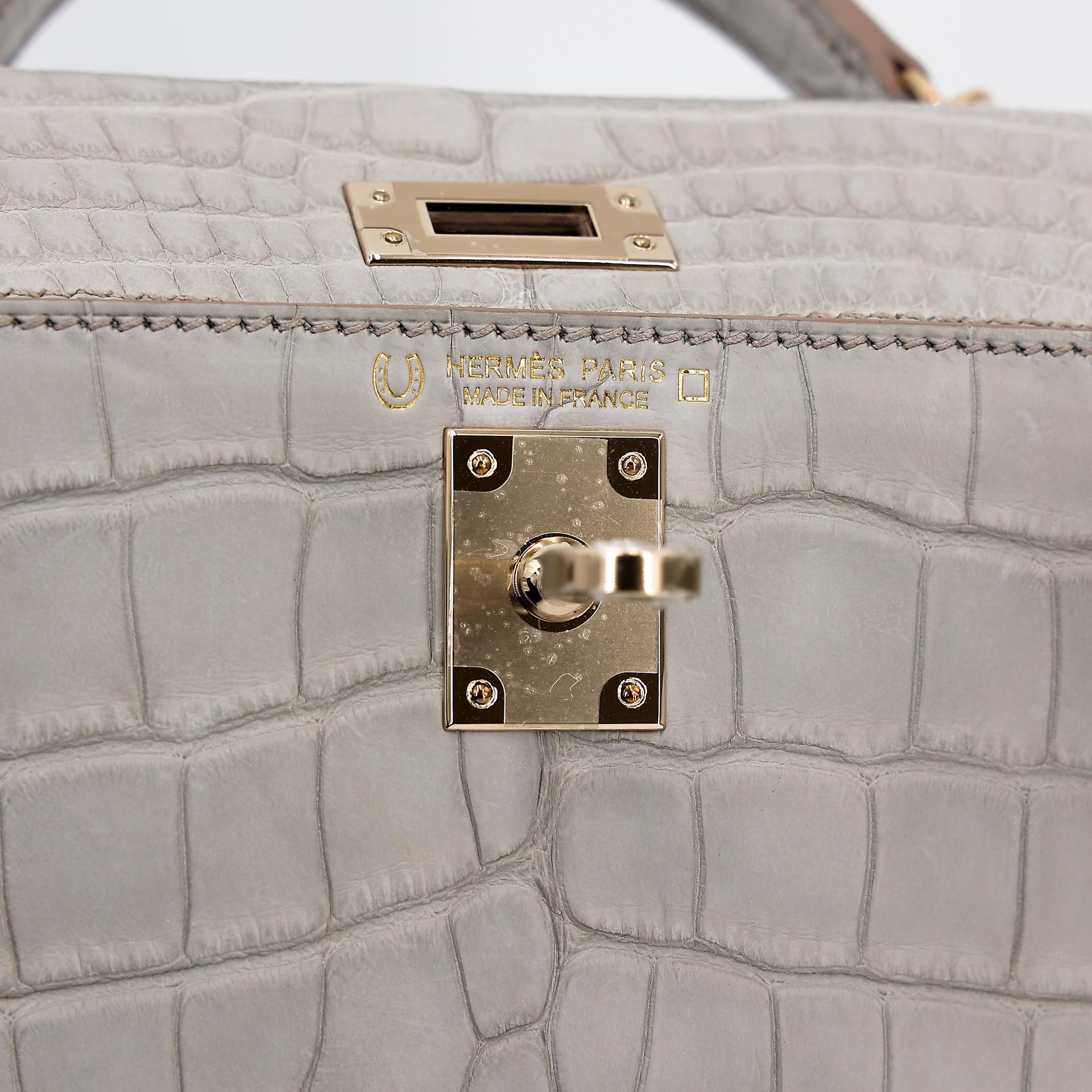 Brand New ( Rank N ) HERMÈS Special Order Mini Kelly II HSS Gris Perle (80) Matte Alligator Permabrass hardware B (2023) - 13