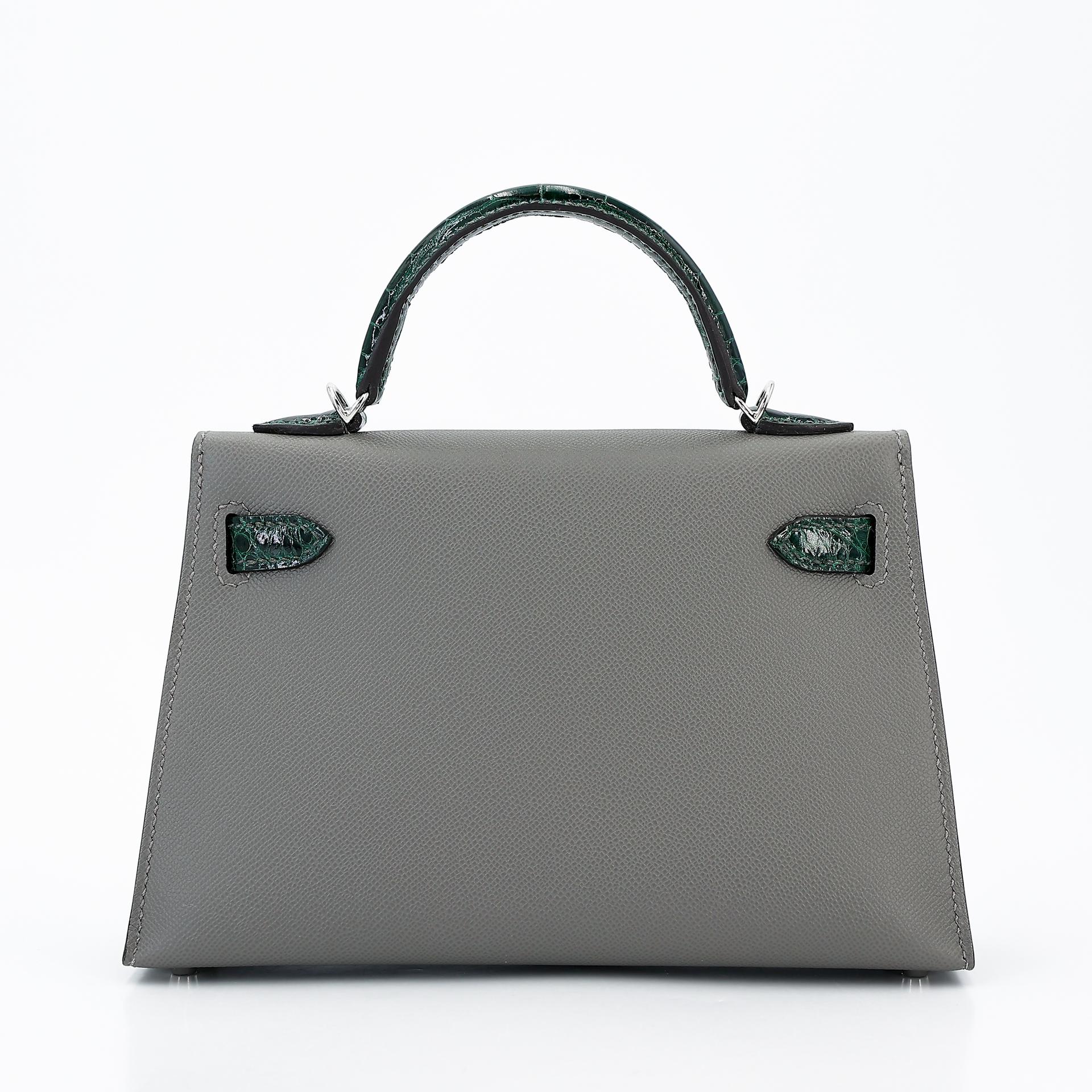 Brand New ( Rank N ) HERMÈS Mini Kelly II Touch Gris Meyer (0L) Vert Fonce (67) Madame Alligator Palladium hardware W (2024) - 2