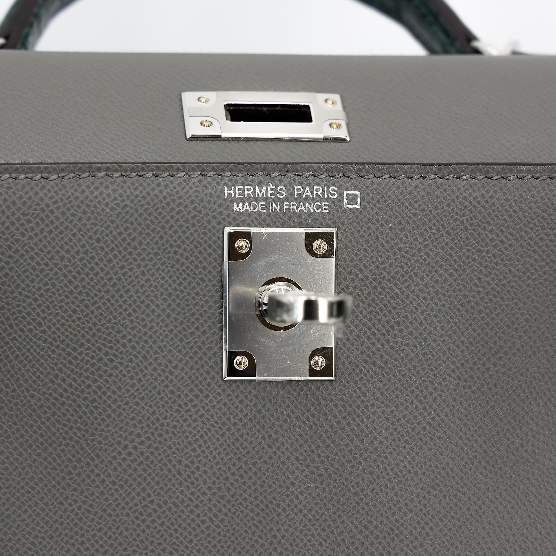 Brand New ( Rank N ) HERMÈS Mini Kelly II Touch Gris Meyer (0L) Vert Fonce (67) Madame Alligator Palladium hardware W (2024) - 11