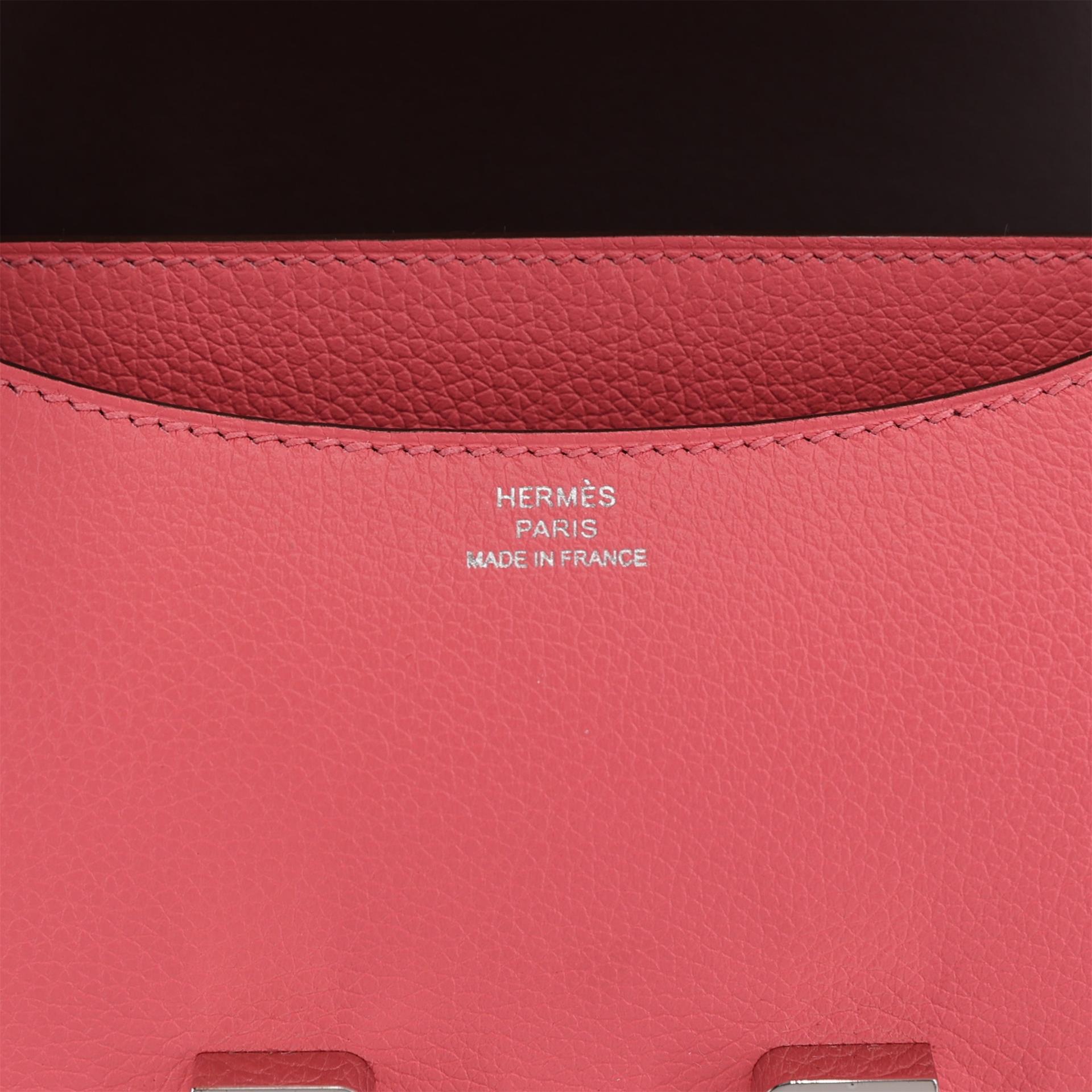 Unused ( Rank NS ) HERMÈS Constance Mini Verso  Rose Azalee (8W) Evercolor Palladium hardware U (2022) - 11