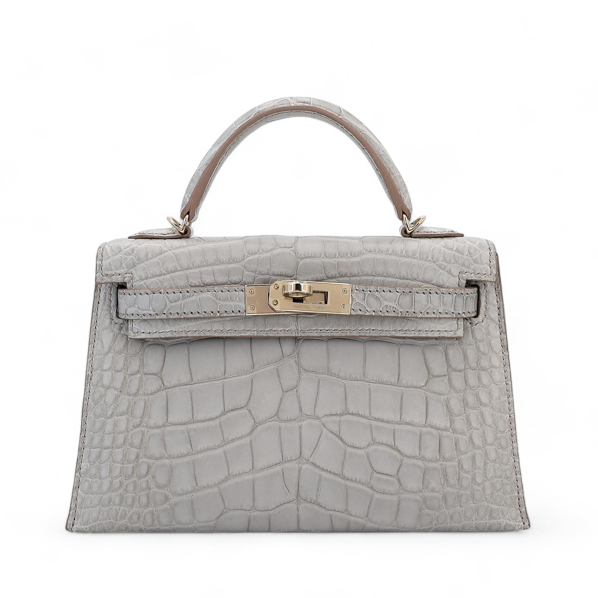 Brand New ( Rank N ) HERMÈS Special Order Mini Kelly II HSS Gris Perle (80) Matte Alligator Permabrass hardware B (2023) - 1