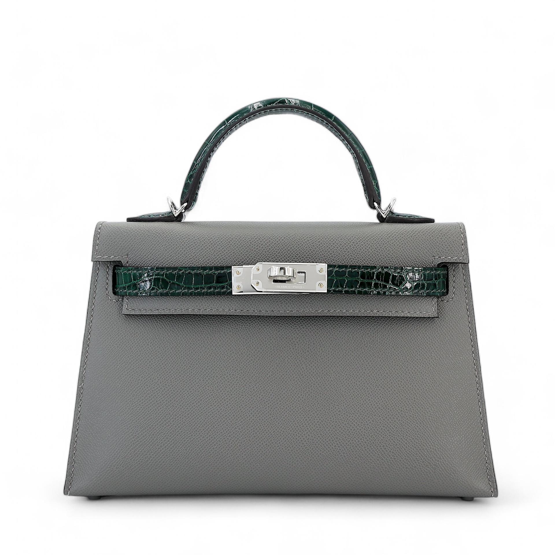 Brand New ( Rank N ) HERMÈS Mini Kelly II Touch Gris Meyer (0L) Vert Fonce (67) Madame Alligator Palladium hardware W (2024) - 1