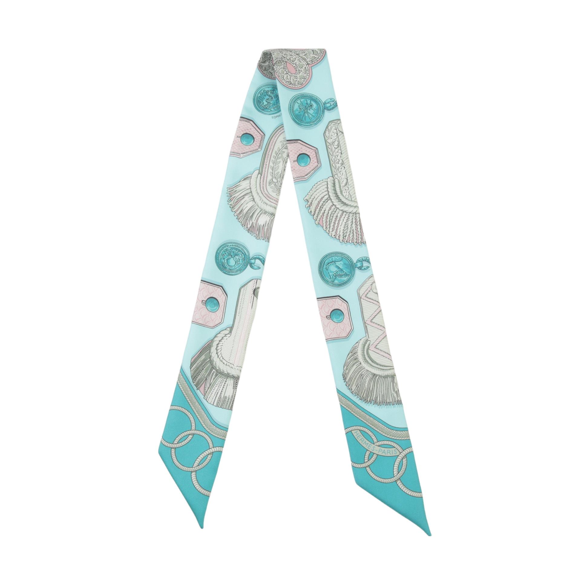 Excellent ( Rank SA ) HERMÈS Twilly EPAULETTES Pink Blue Silk - 1