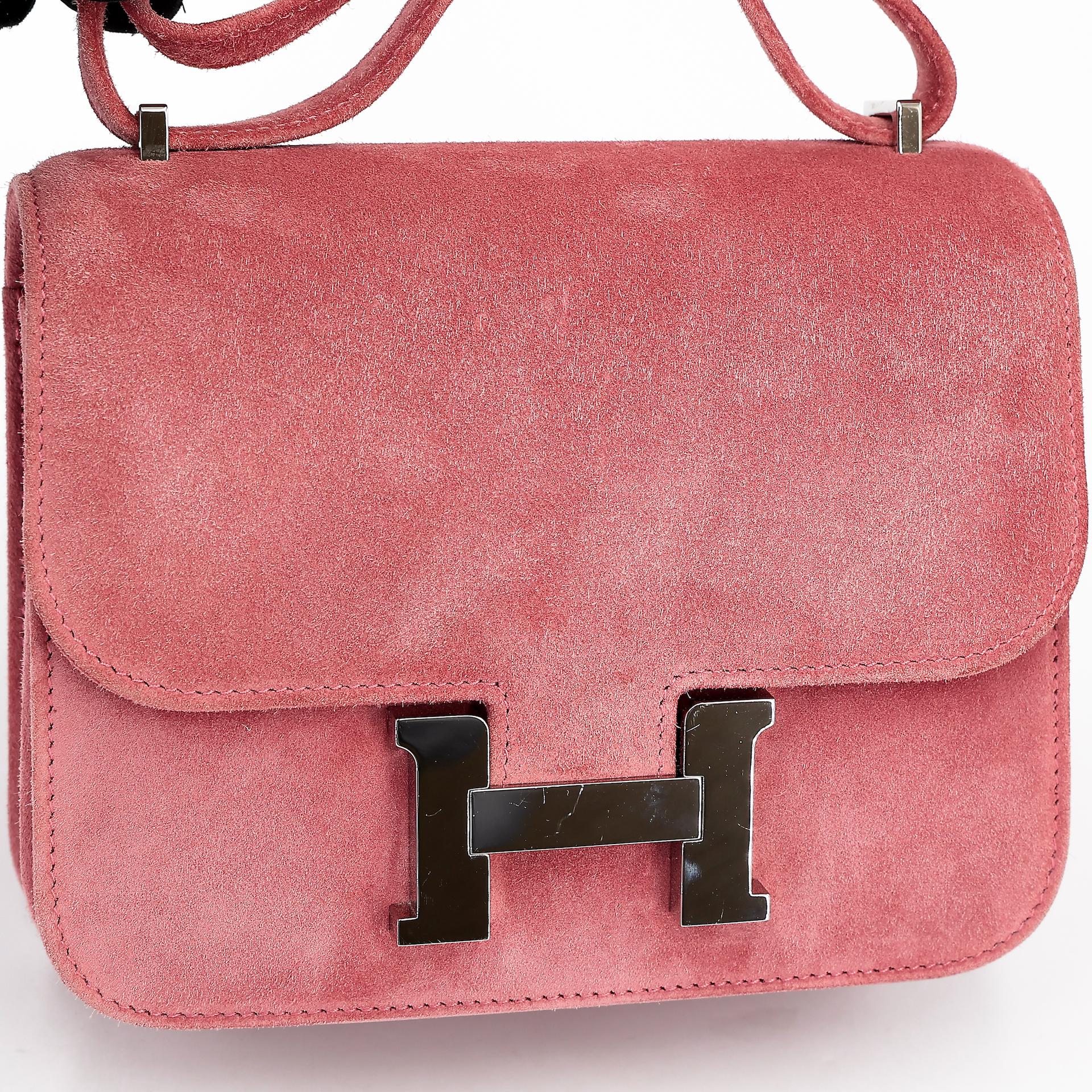 Very Good ( Rank A) HERMÈS Constance Mini Rose Indien (5N) Doblis Suede Palladium hardware X (2016) - 12