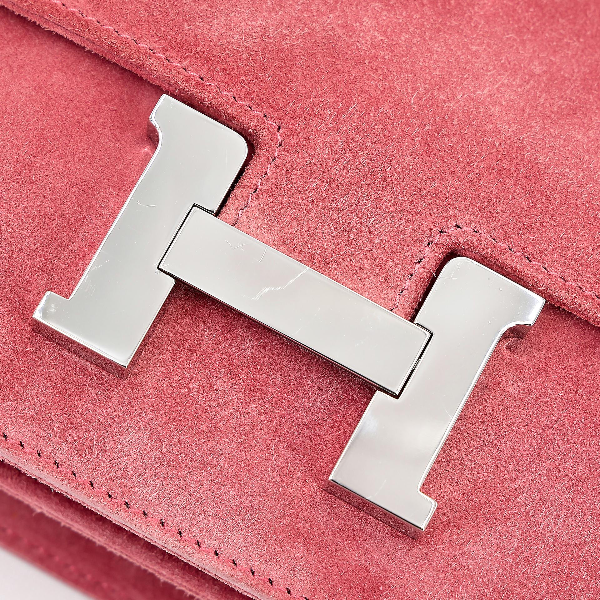 Very Good ( Rank A) HERMÈS Constance Mini Rose Indien (5N) Doblis Suede Palladium hardware X (2016) - 13