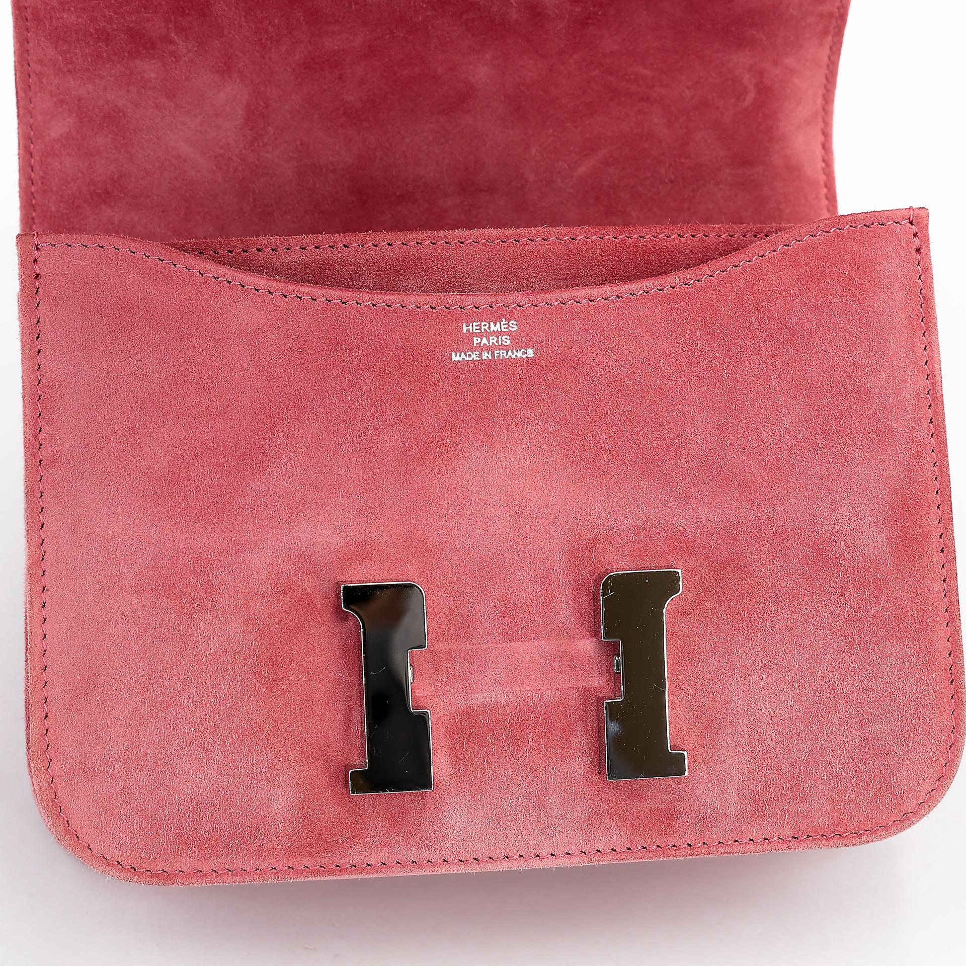 Very Good ( Rank A) HERMÈS Constance Mini Rose Indien (5N) Doblis Suede Palladium hardware X (2016) - 14