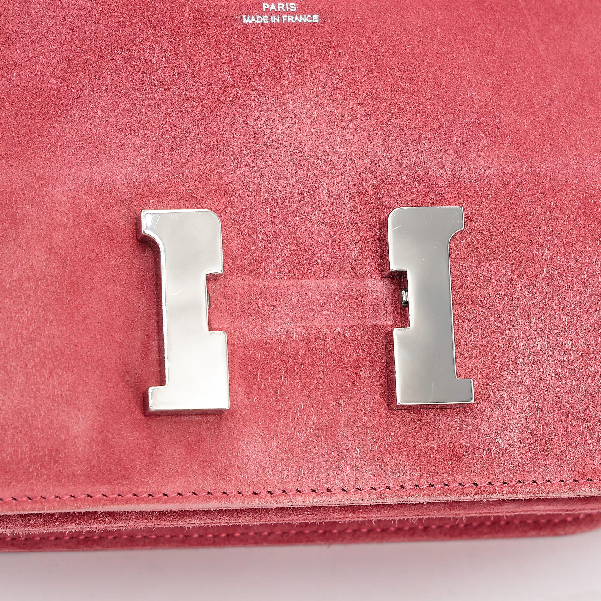 Very Good ( Rank A) HERMÈS Constance Mini Rose Indien (5N) Doblis Suede Palladium hardware X (2016) - 16