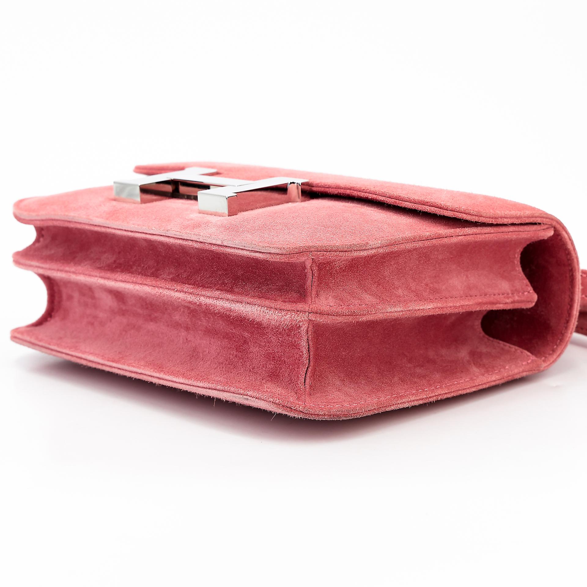 Very Good ( Rank A) HERMÈS Constance Mini Rose Indien (5N) Doblis Suede Palladium hardware X (2016) - 8