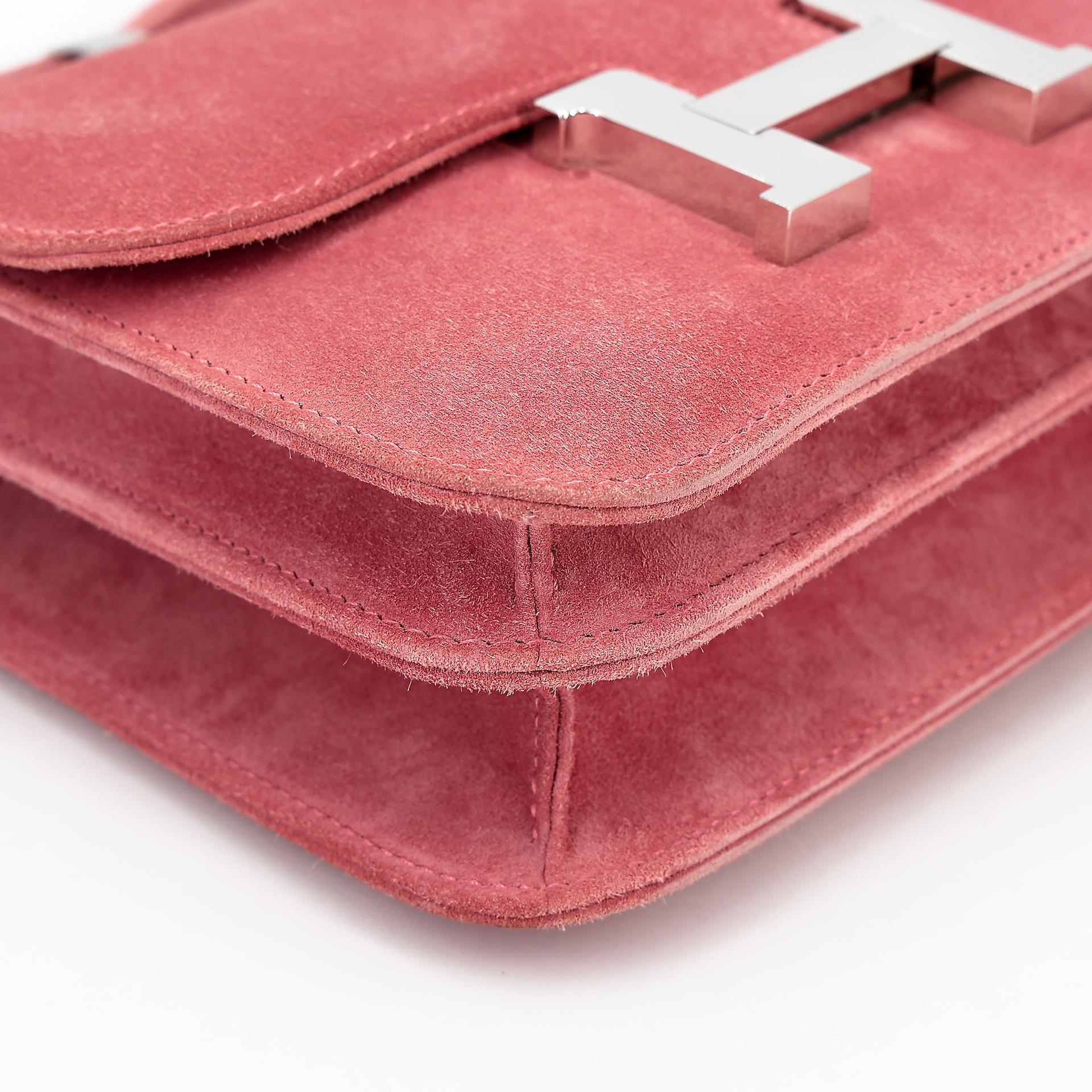 Very Good ( Rank A) HERMÈS Constance Mini Rose Indien (5N) Doblis Suede Palladium hardware X (2016) - 4