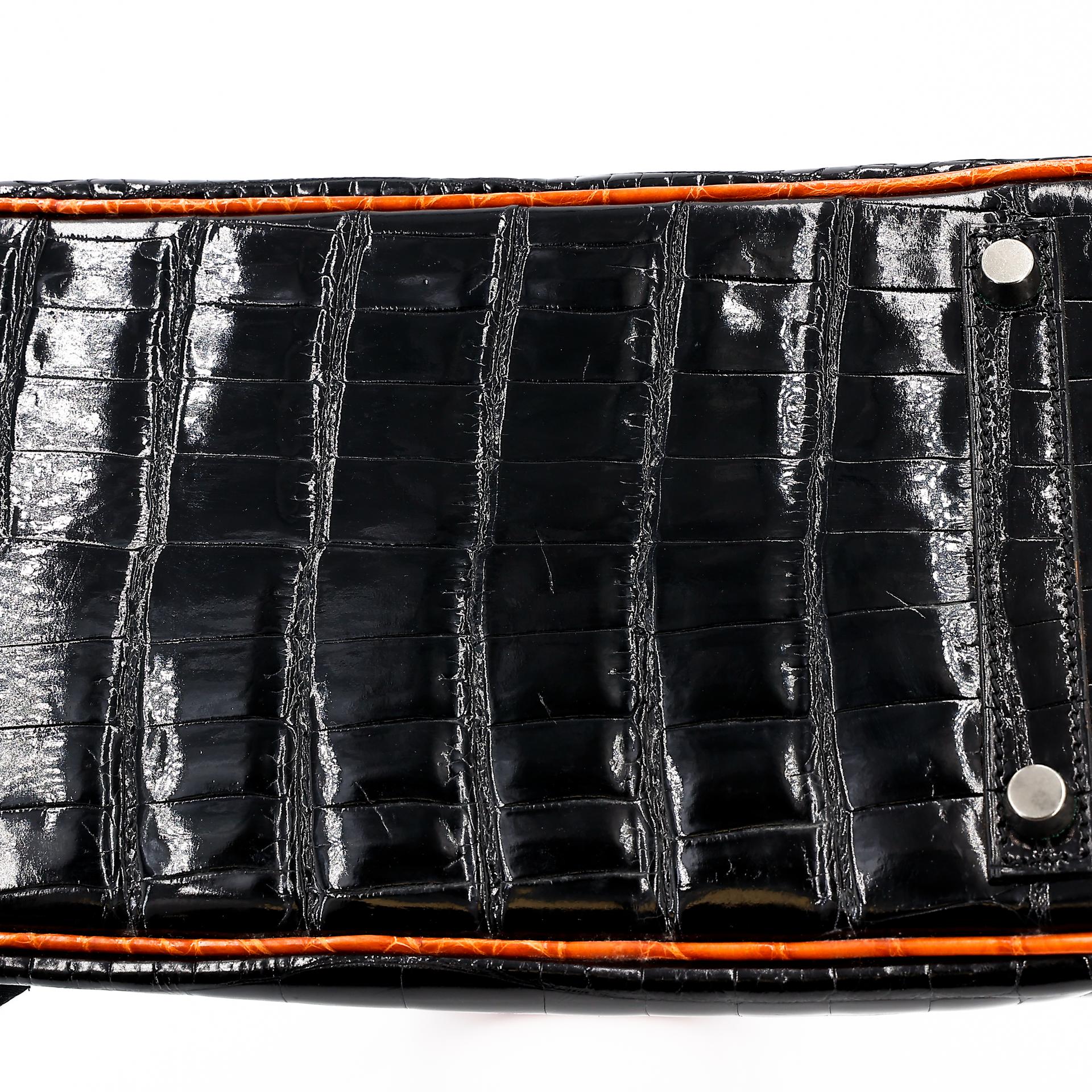 Very Good ( Rank A) HERMÈS Birkin 30 Orange (93) Black (89) Niloticus Crocodile Ruthenium hardware Square H (2004) - 8