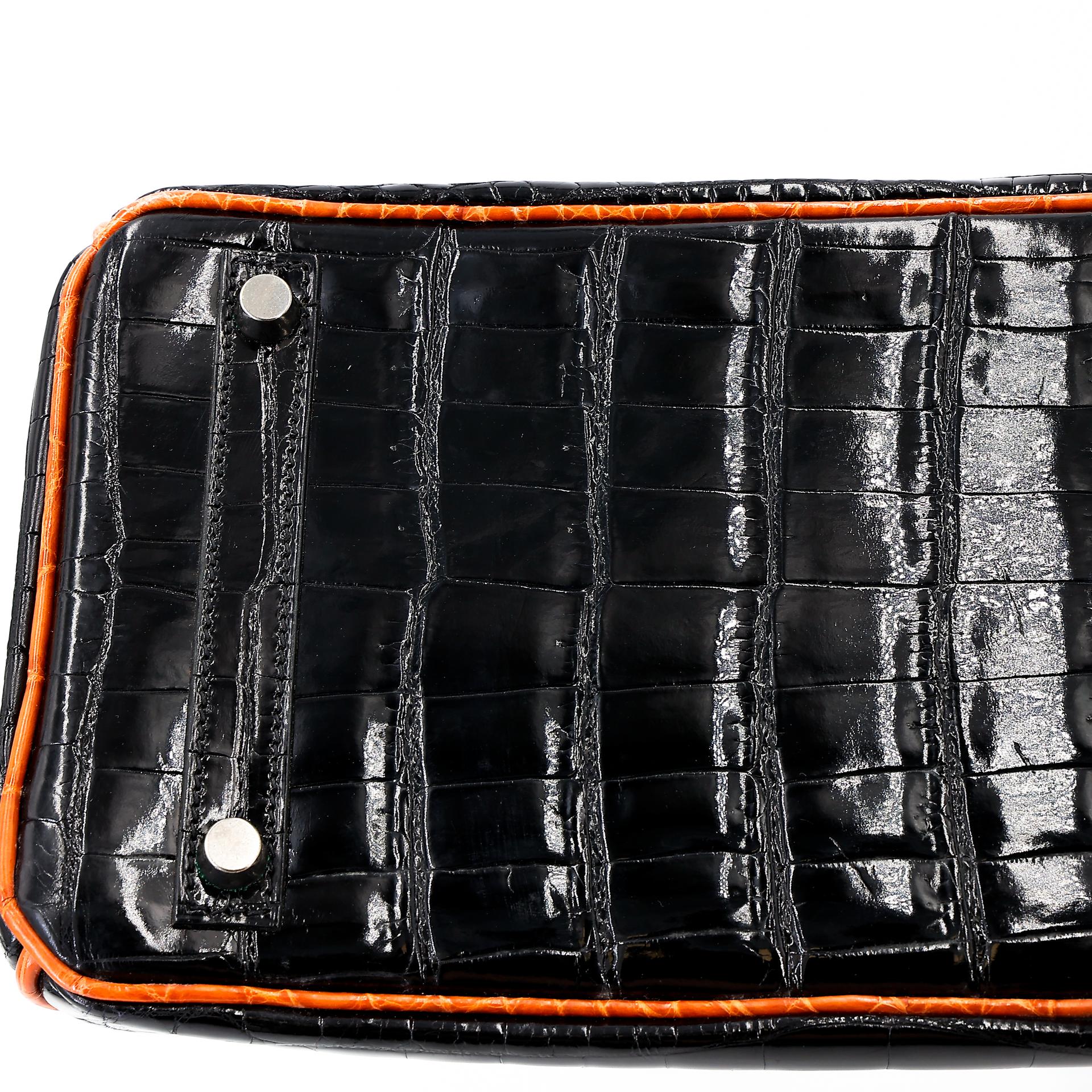 Very Good ( Rank A) HERMÈS Birkin 30 Orange (93) Black (89) Niloticus Crocodile Ruthenium hardware Square H (2004) - 9