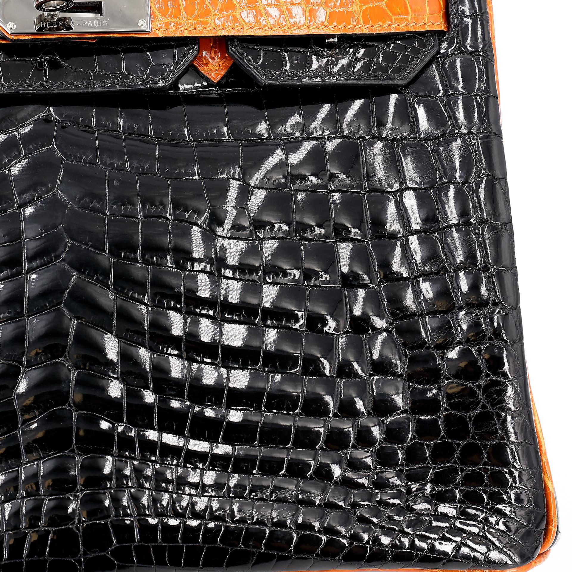 Very Good ( Rank A) HERMÈS Birkin 30 Orange (93) Black (89) Niloticus Crocodile Ruthenium hardware Square H (2004) - 12