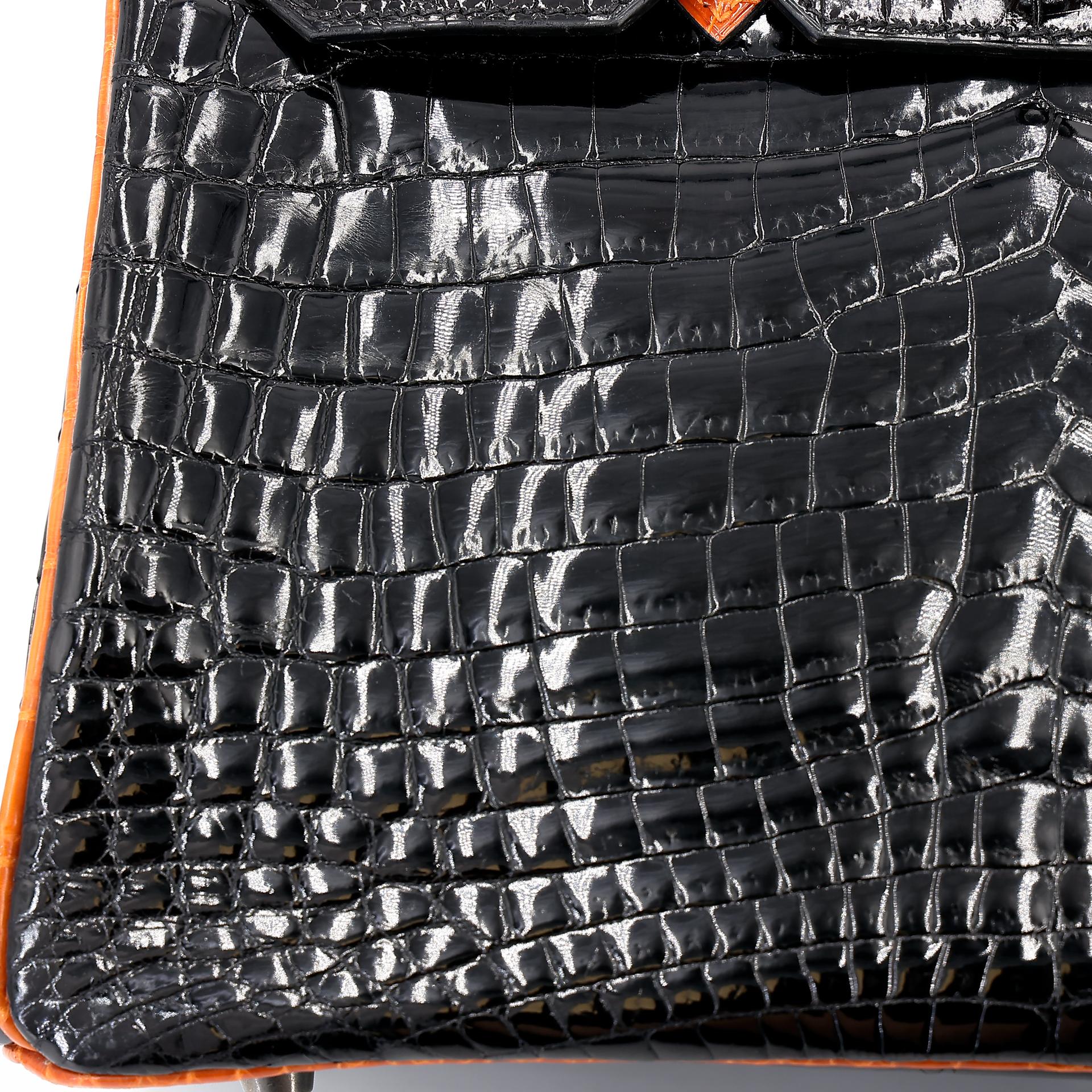 Very Good ( Rank A) HERMÈS Birkin 30 Orange (93) Black (89) Niloticus Crocodile Ruthenium hardware Square H (2004) - 13