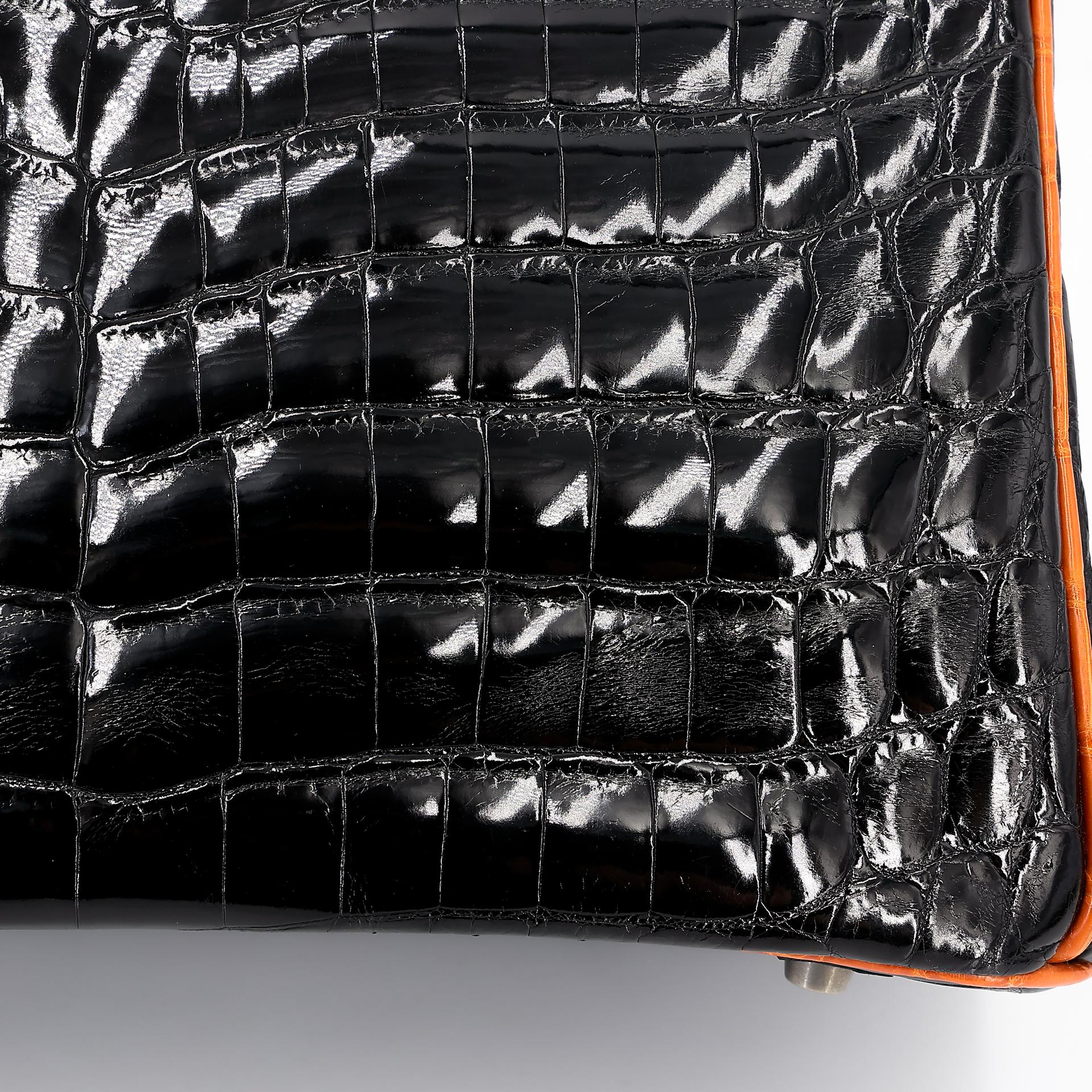 Very Good ( Rank A) HERMÈS Birkin 30 Orange (93) Black (89) Niloticus Crocodile Ruthenium hardware Square H (2004) - 14