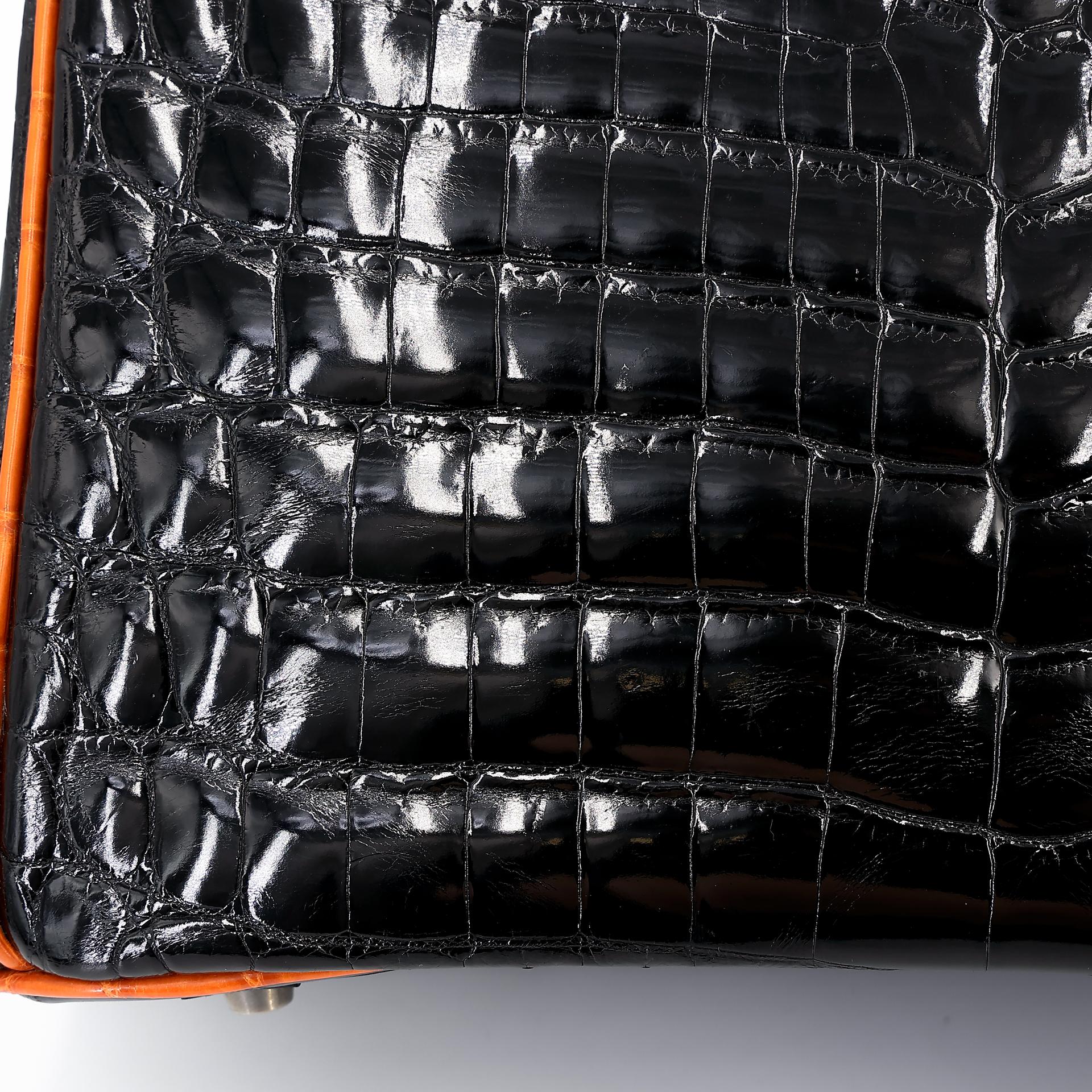 Very Good ( Rank A) HERMÈS Birkin 30 Orange (93) Black (89) Niloticus Crocodile Ruthenium hardware Square H (2004) - 15
