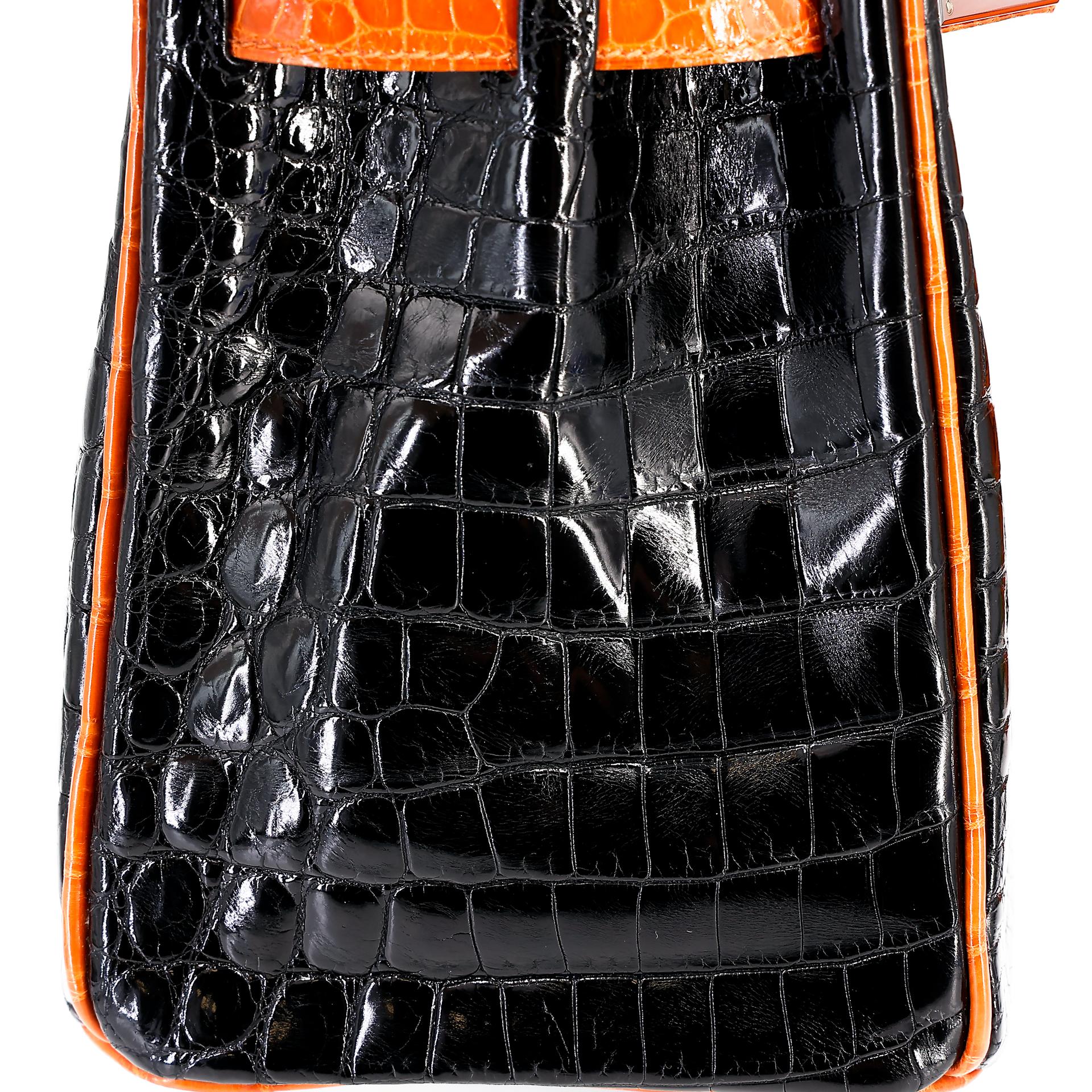 Very Good ( Rank A) HERMÈS Birkin 30 Orange (93) Black (89) Niloticus Crocodile Ruthenium hardware Square H (2004) - 10
