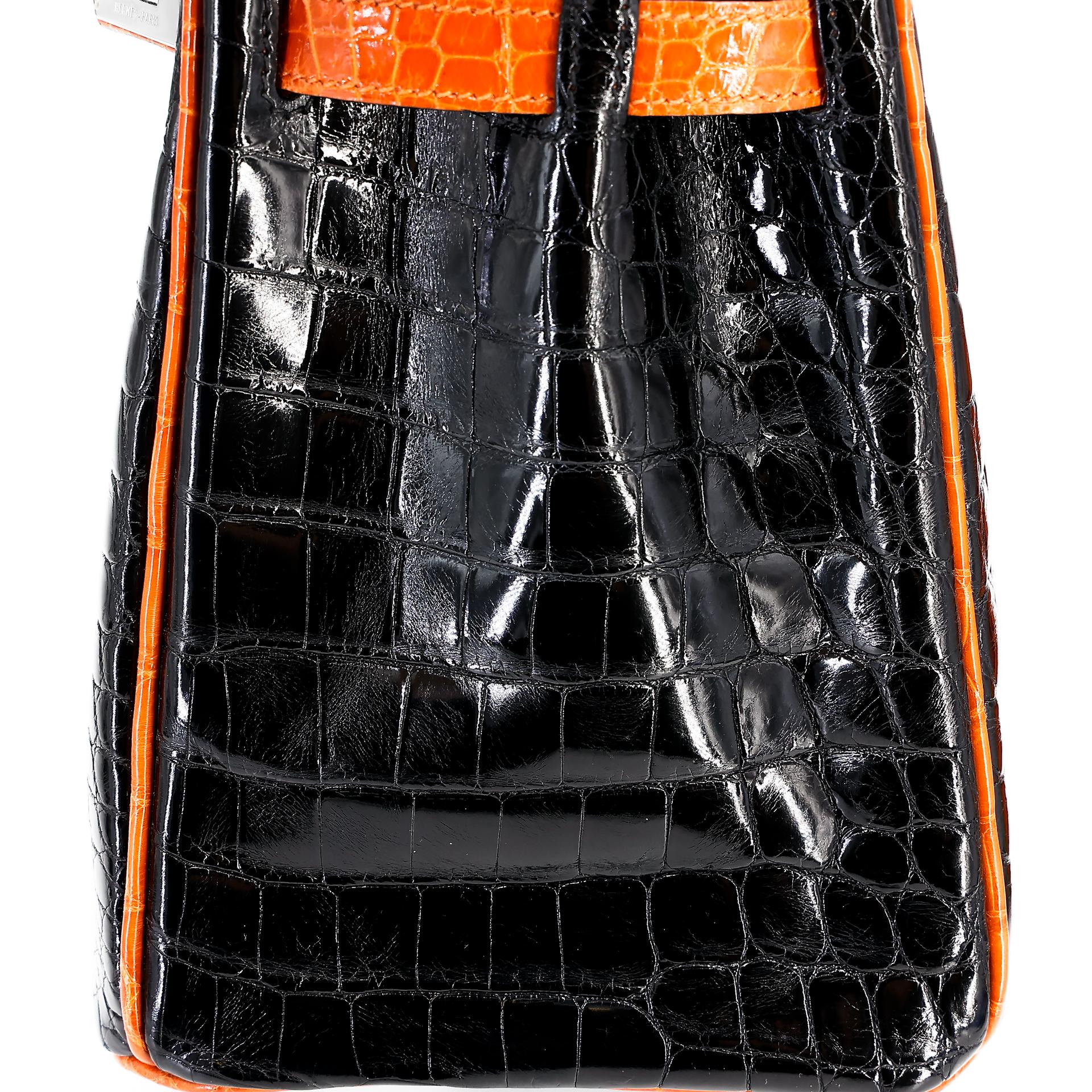 Very Good ( Rank A) HERMÈS Birkin 30 Orange (93) Black (89) Niloticus Crocodile Ruthenium hardware Square H (2004) - 11