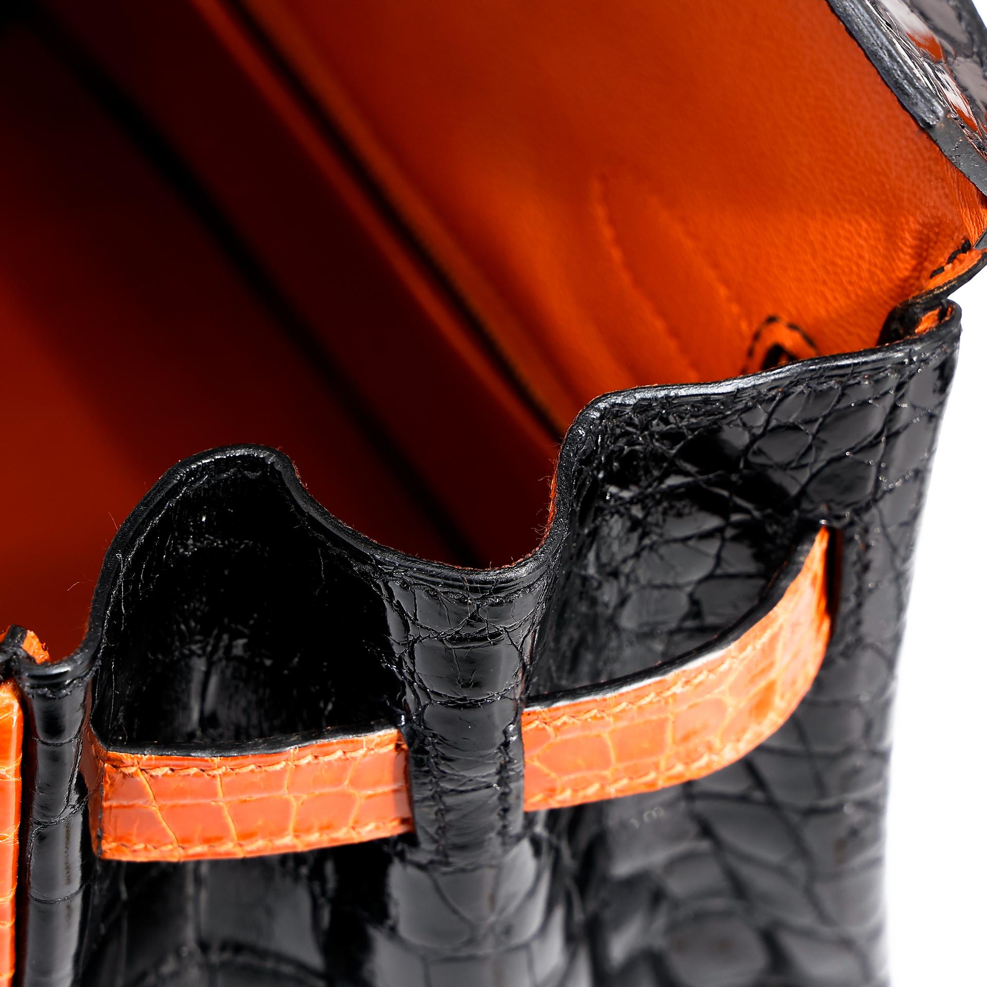 Very Good ( Rank A) HERMÈS Birkin 30 Orange (93) Black (89) Niloticus Crocodile Ruthenium hardware Square H (2004) - 23