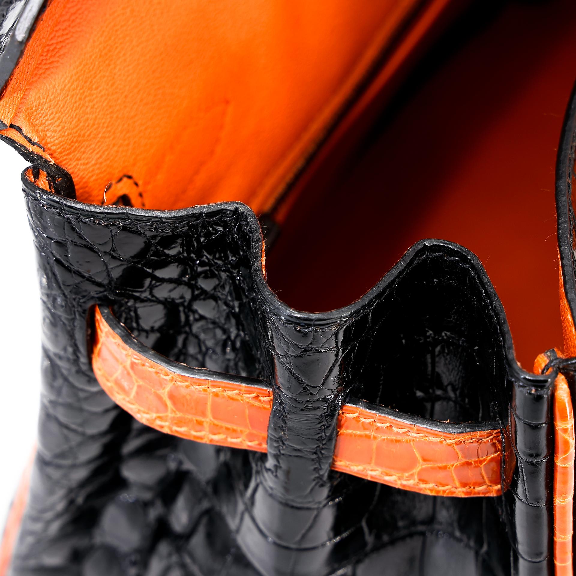 Very Good ( Rank A) HERMÈS Birkin 30 Orange (93) Black (89) Niloticus Crocodile Ruthenium hardware Square H (2004) - 24