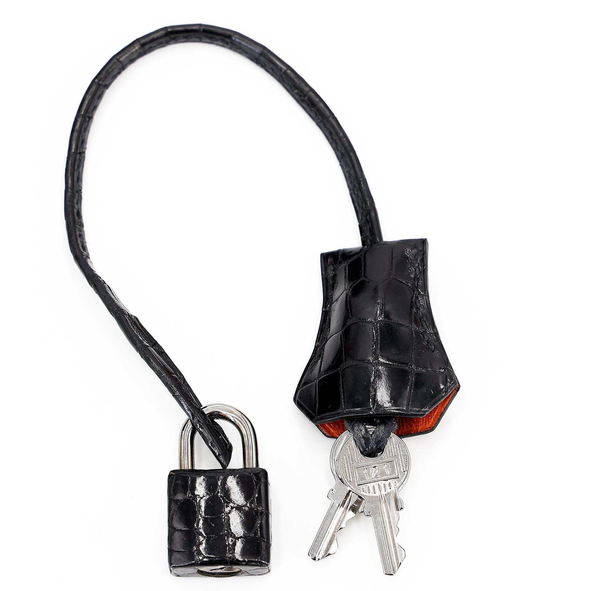 Very Good ( Rank A) HERMÈS Birkin 30 Orange (93) Black (89) Niloticus Crocodile Ruthenium hardware Square H (2004) - 25