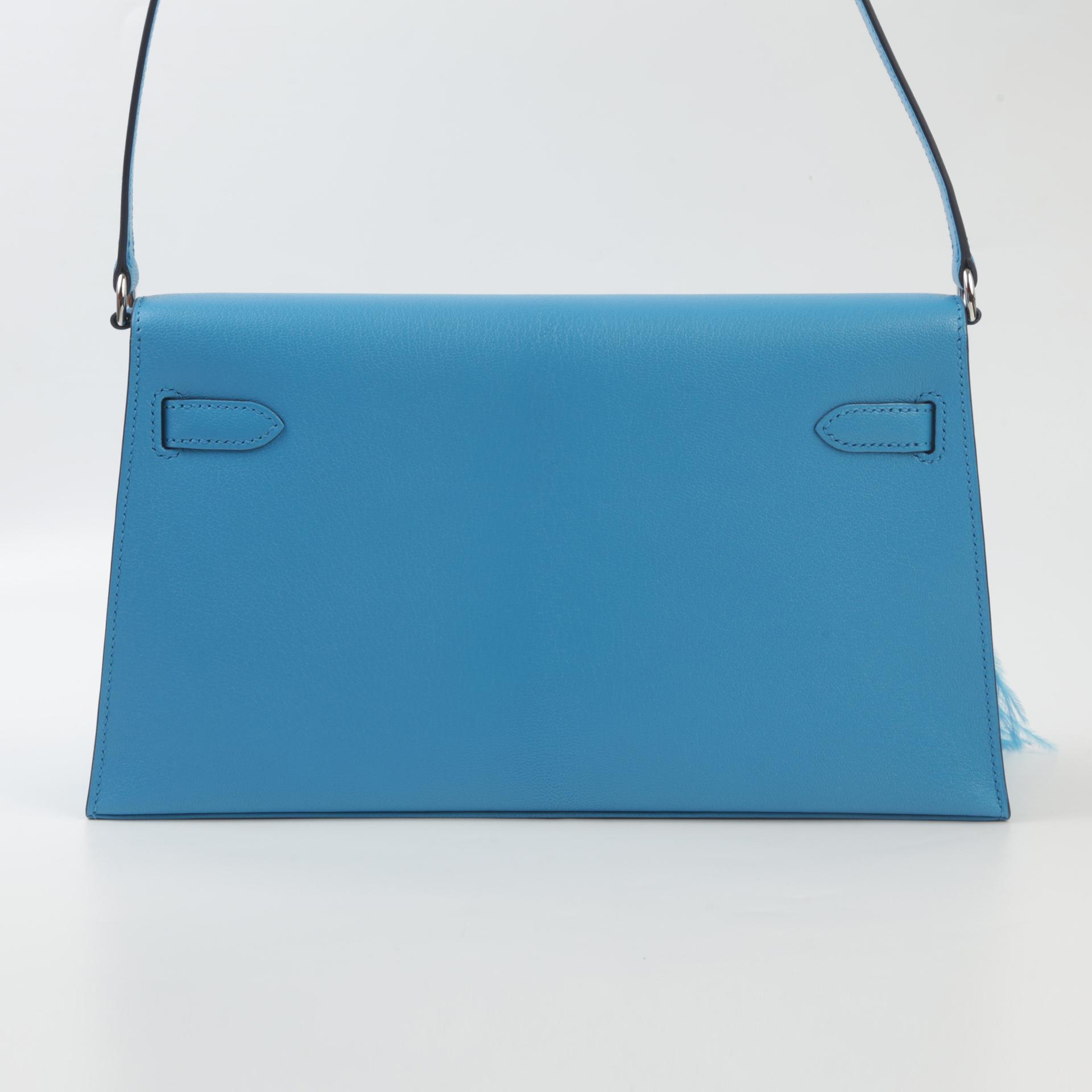 Unused ( Rank NS ) HERMÈS Limited Edition Kelly Elan Folie Bleu Frida (0F) Ostrich feather Chevre Permabrass hardware B (2023) - 2