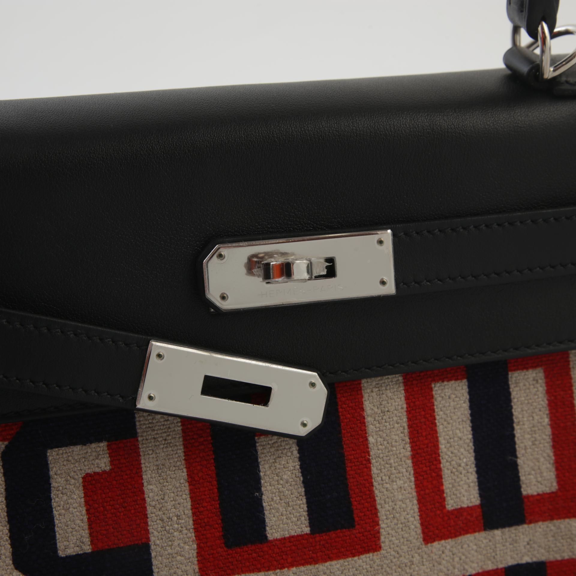 Unused ( Rank NS ) HERMÈS Limited Edition Kelly 28 Toile de camp Black (89) Canvas Swift Palladium hardware C (2018) - 8