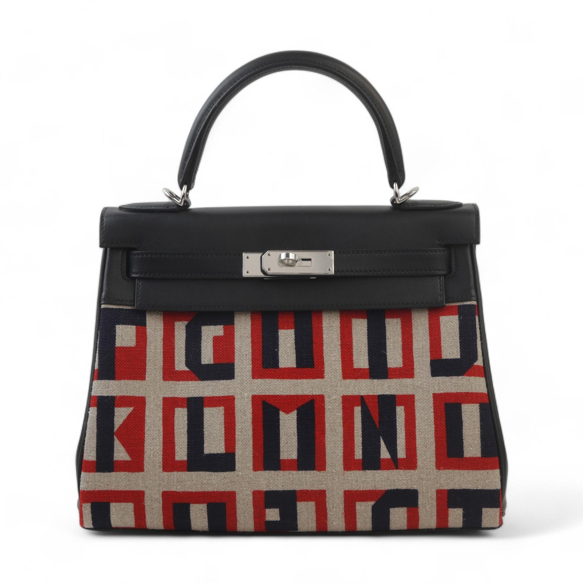 Unused ( Rank NS ) HERMÈS Limited Edition Kelly 28 Toile de camp Black (89) Canvas Swift Palladium hardware C (2018) - 1