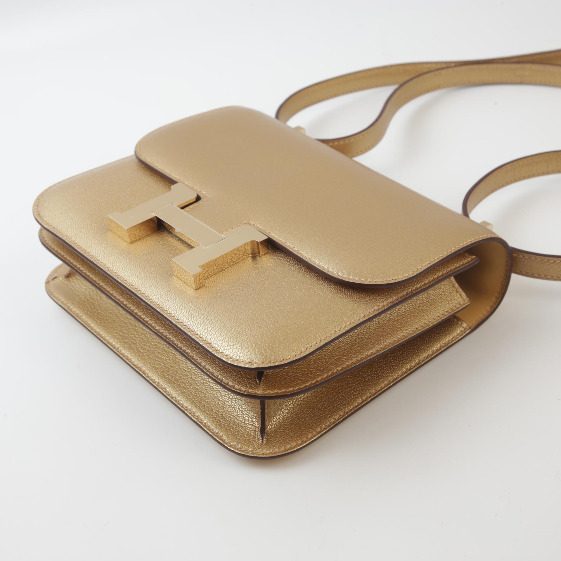 Brand New ( Rank N ) HERMÈS Limited Edition Constance Mini Dore (Y9) Chevre Permabrass hardware B (2023) - 5