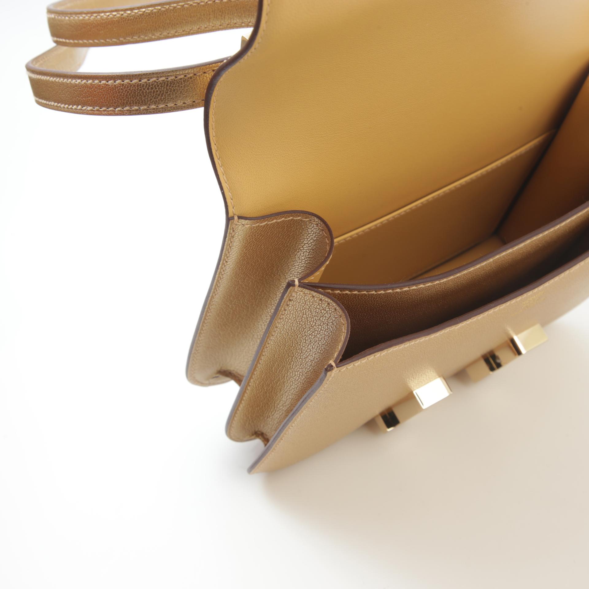 Brand New ( Rank N ) HERMÈS Limited Edition Constance Mini Dore (Y9) Chevre Permabrass hardware B (2023) - 14