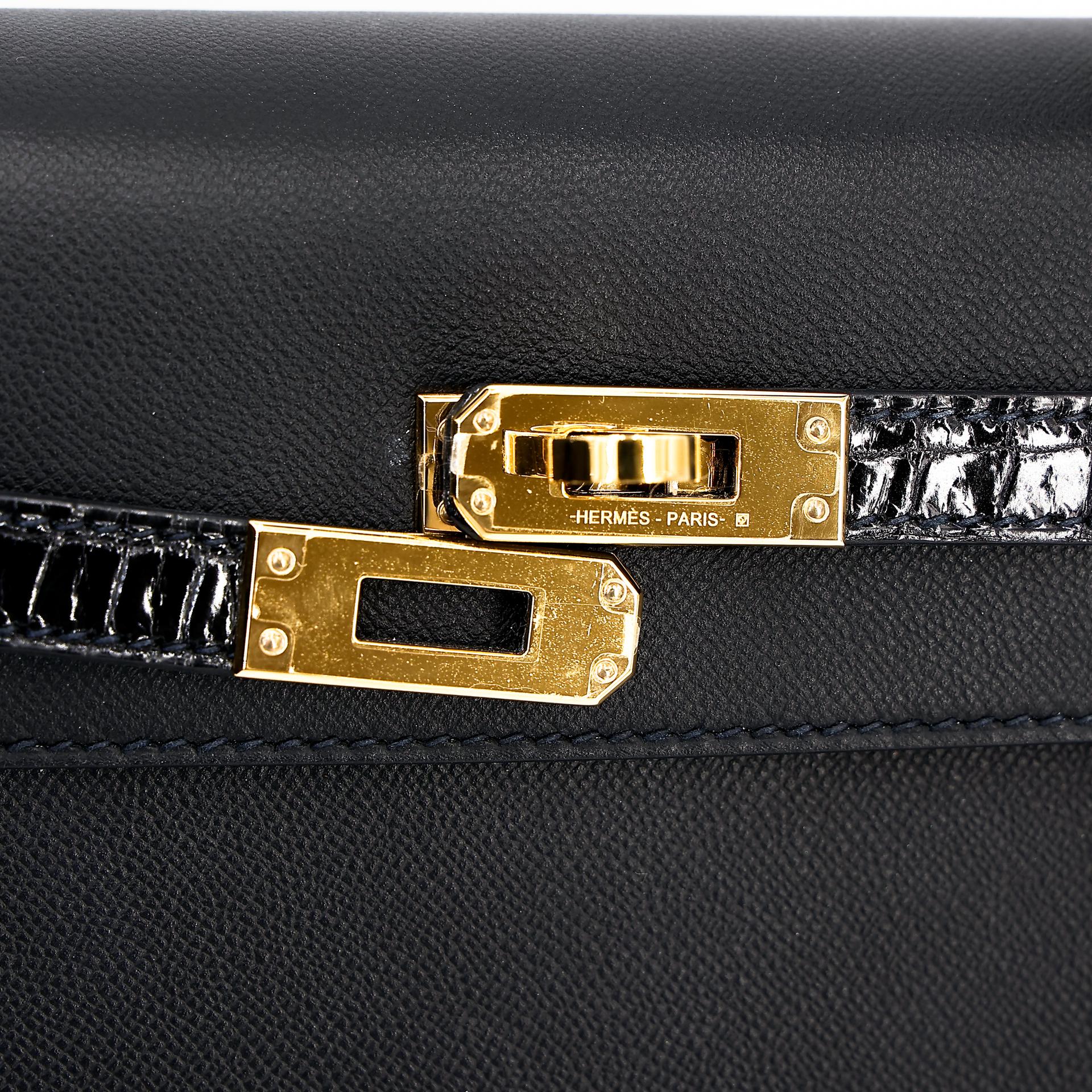 Excellent ( Rank SA ) HERMÈS Kelly 25 Touch Sellier Black (89) Madame Niloticus Crocodile Gold hardware Z (2021) - 12