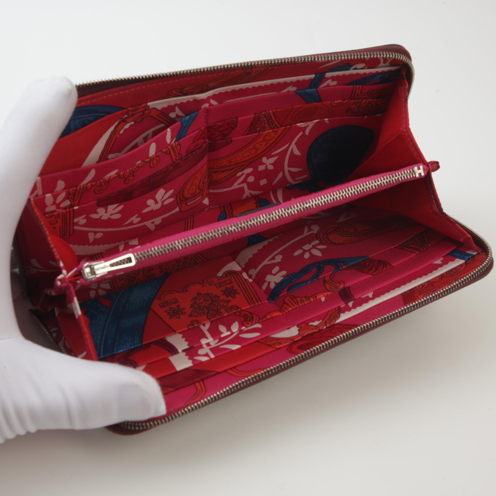 Good ( Rank AB) HERMÈS Silk in Azap Long Wallet  Rouge H (55) Epsom Palladium hardware Z (2021) - 8