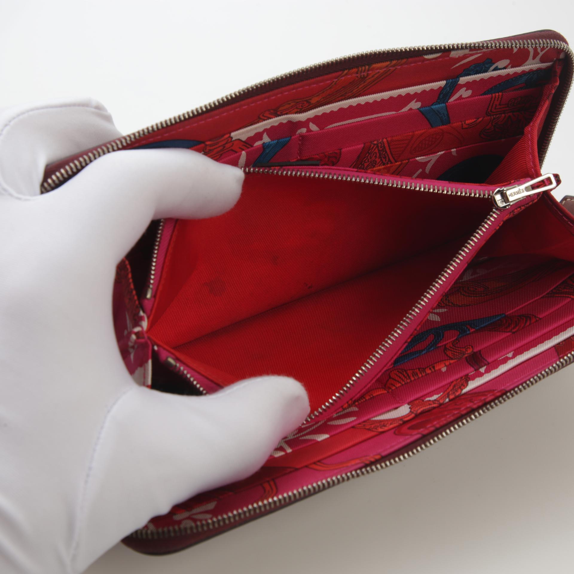 Good ( Rank AB) HERMÈS Silk in Azap Long Wallet  Rouge H (55) Epsom Palladium hardware Z (2021) - 11