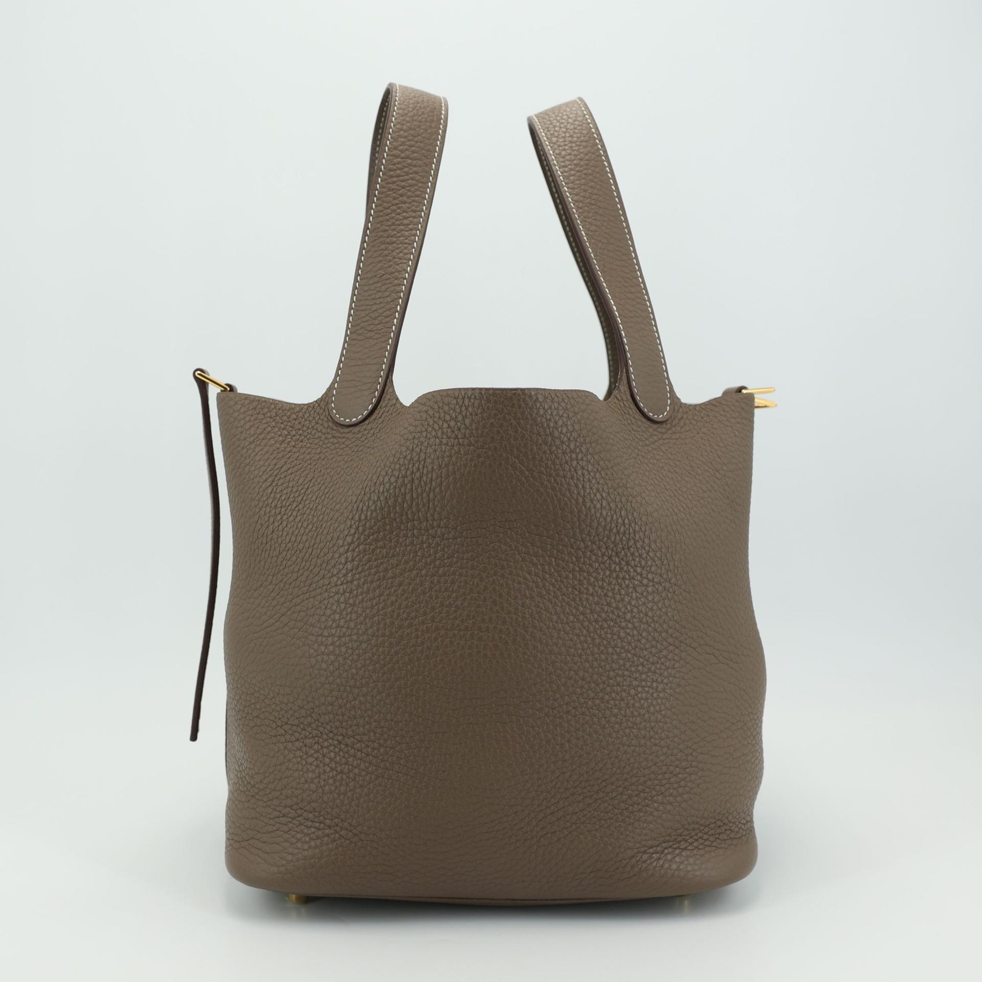 Excellent ( Rank SA ) HERMÈS Picotin Lock MM Etoupe (18) Clemence Gold hardware D (2019) - 4