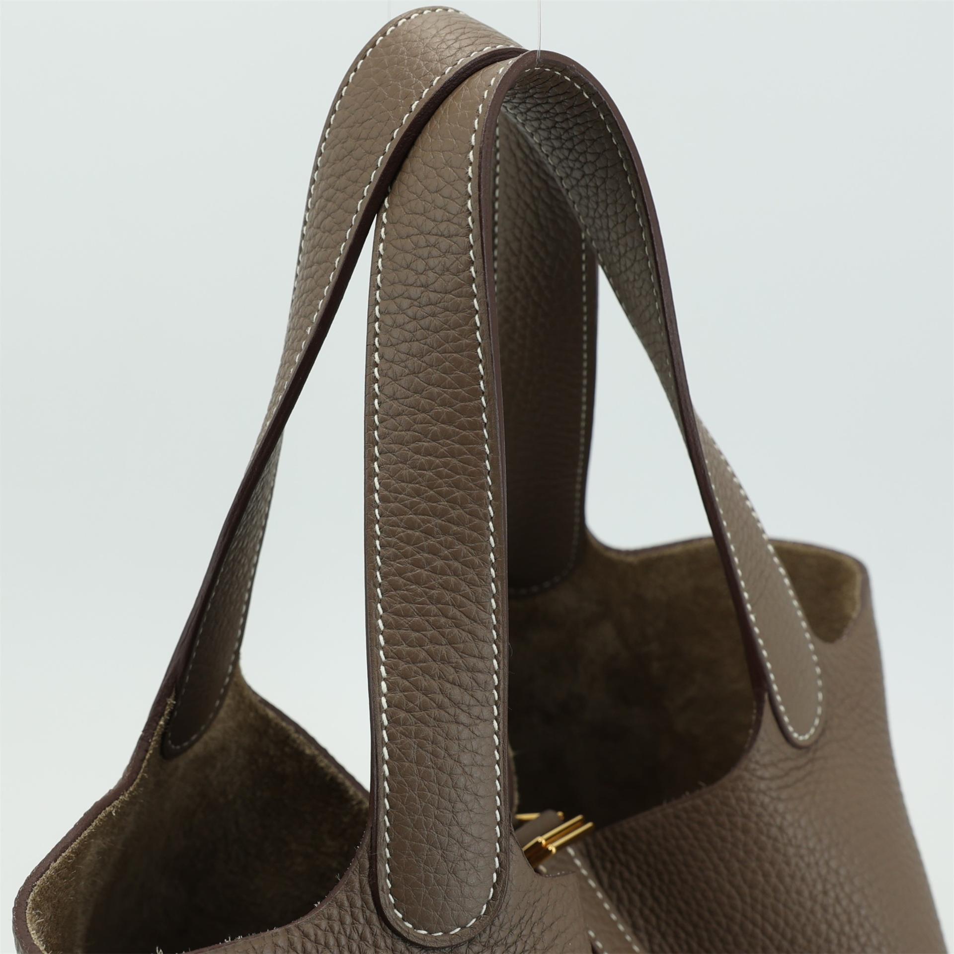 Excellent ( Rank SA ) HERMÈS Picotin Lock MM Etoupe (18) Clemence Gold hardware D (2019) - 5