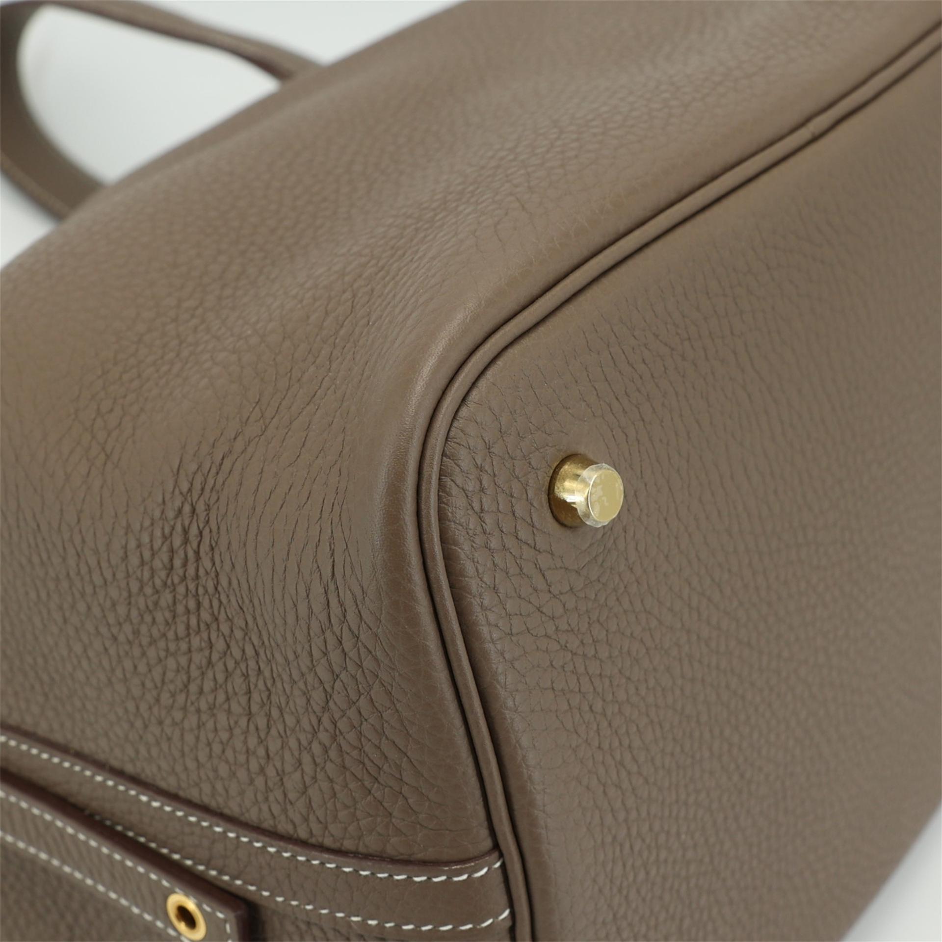 Excellent ( Rank SA ) HERMÈS Picotin Lock MM Etoupe (18) Clemence Gold hardware D (2019) - 7