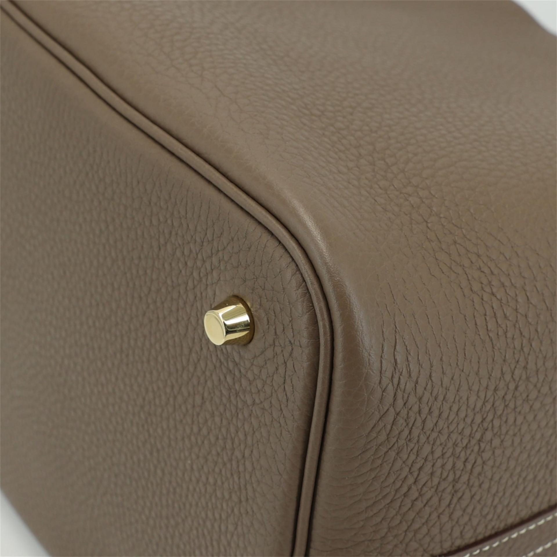 Excellent ( Rank SA ) HERMÈS Picotin Lock MM Etoupe (18) Clemence Gold hardware D (2019) - 10