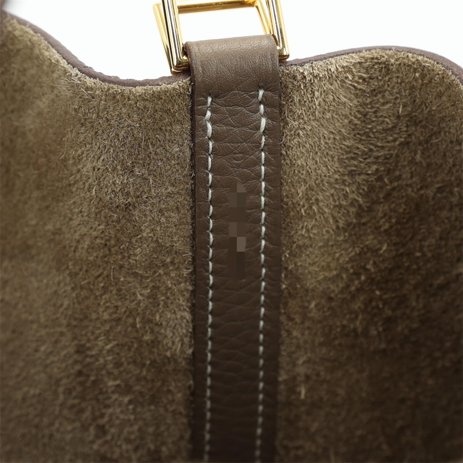Excellent ( Rank SA ) HERMÈS Picotin Lock MM Etoupe (18) Clemence Gold hardware D (2019) - 14
