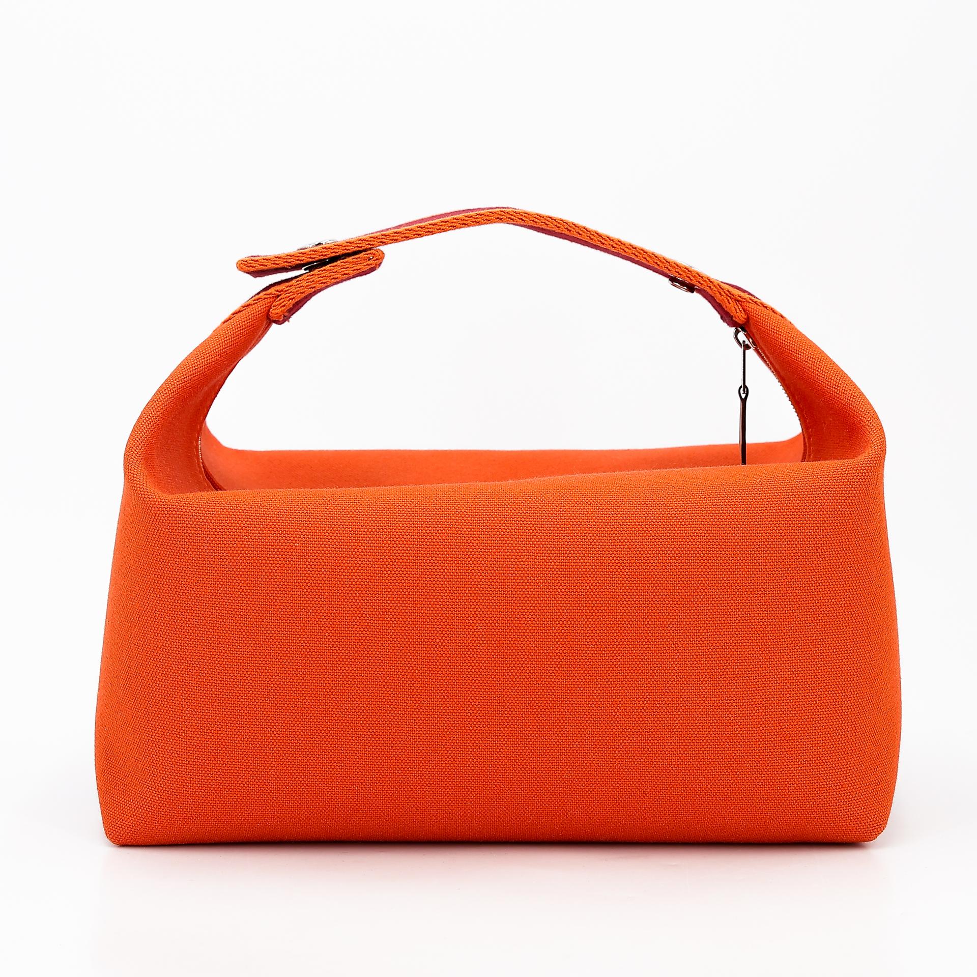Unused ( Rank NS ) HERMÈS Bride-a-Brac Case GM Orange (93) Feu (9J) Canvas Palladium hardware - 2