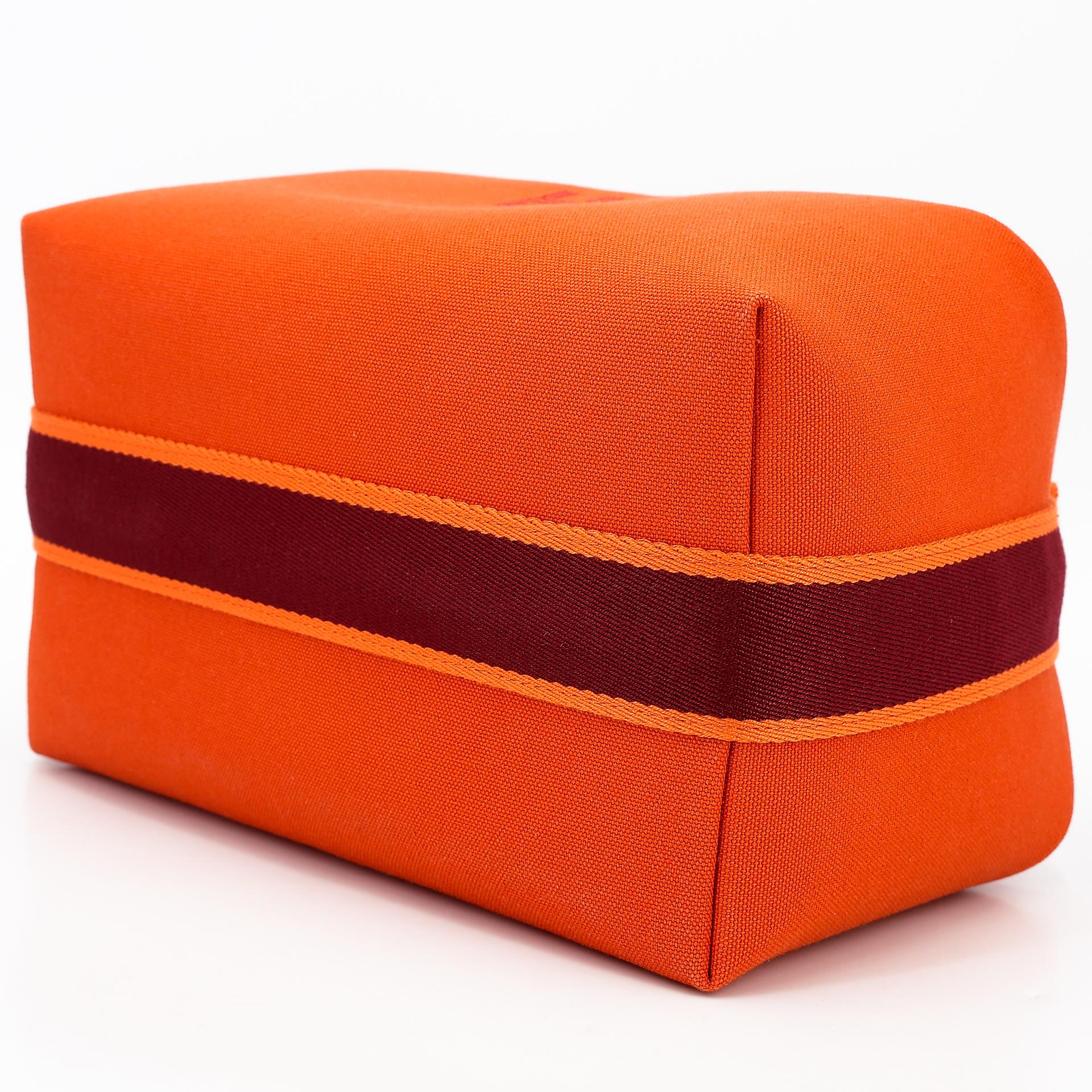 Unused ( Rank NS ) HERMÈS Bride-a-Brac Case GM Orange (93) Feu (9J) Canvas Palladium hardware - 3