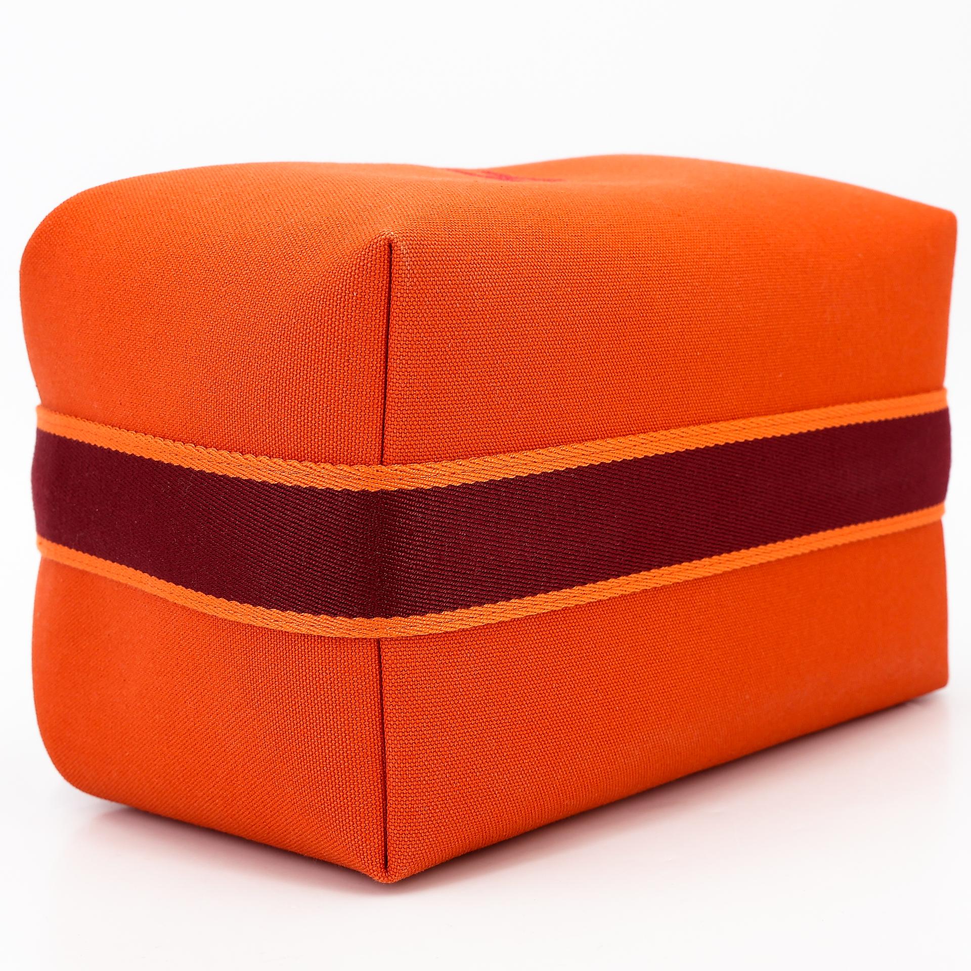 Unused ( Rank NS ) HERMÈS Bride-a-Brac Case GM Orange (93) Feu (9J) Canvas Palladium hardware - 4