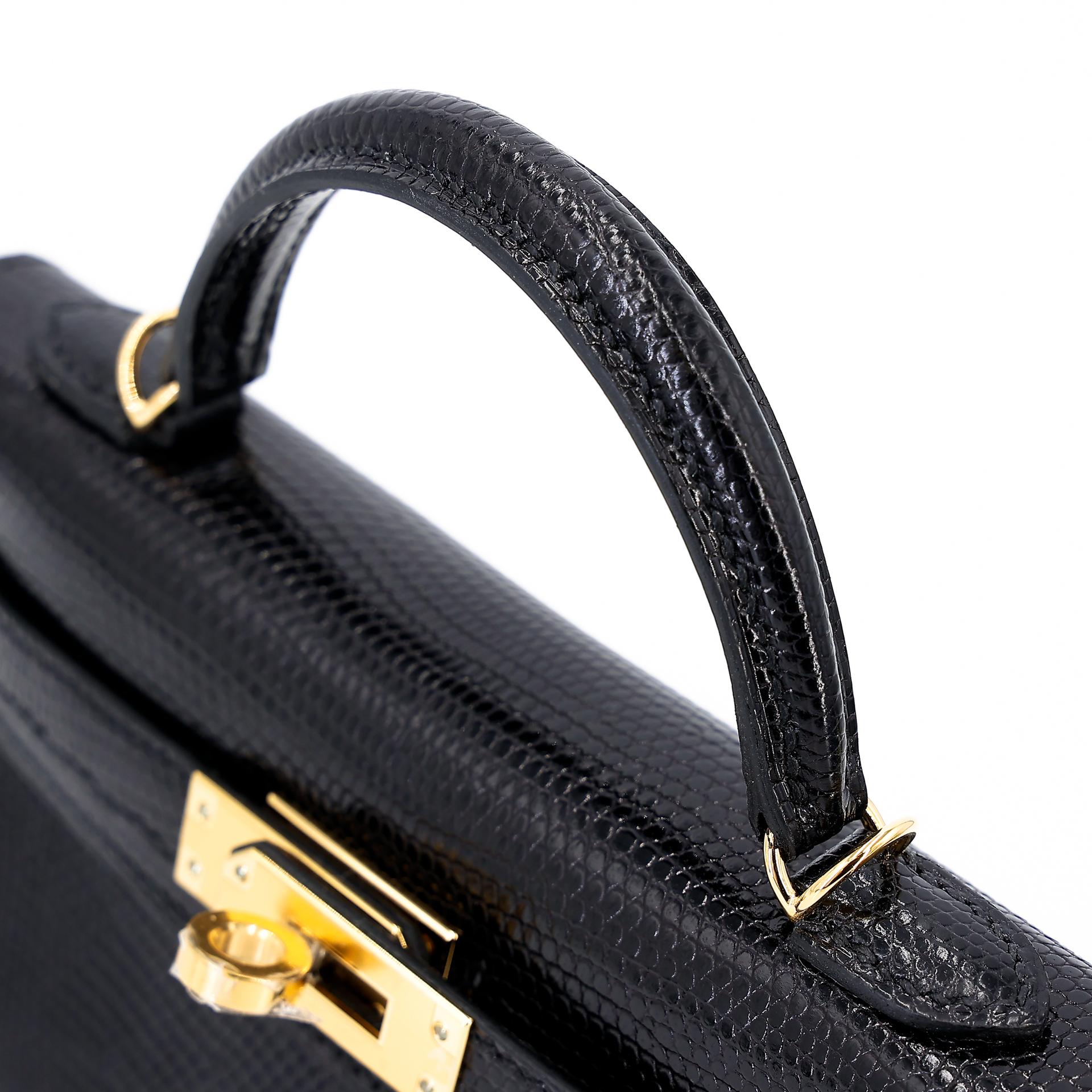 ランク N 新品 HERMÈS エルメス ミニケリー2 ブラック (89) リザード ゴールド金具 U刻印 - 3