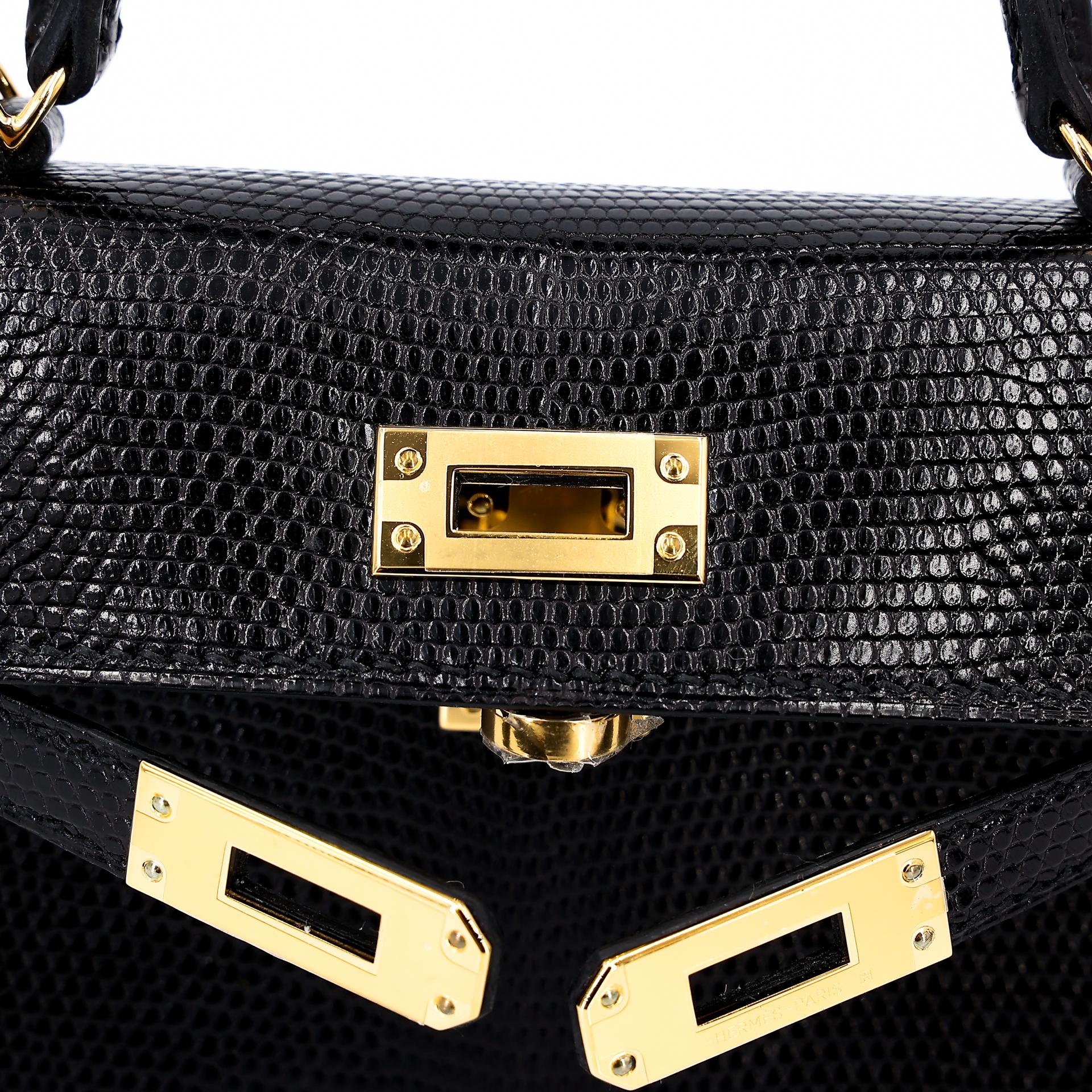 ランク N 新品 HERMÈS エルメス ミニケリー2 ブラック (89) リザード ゴールド金具 U刻印 - 9