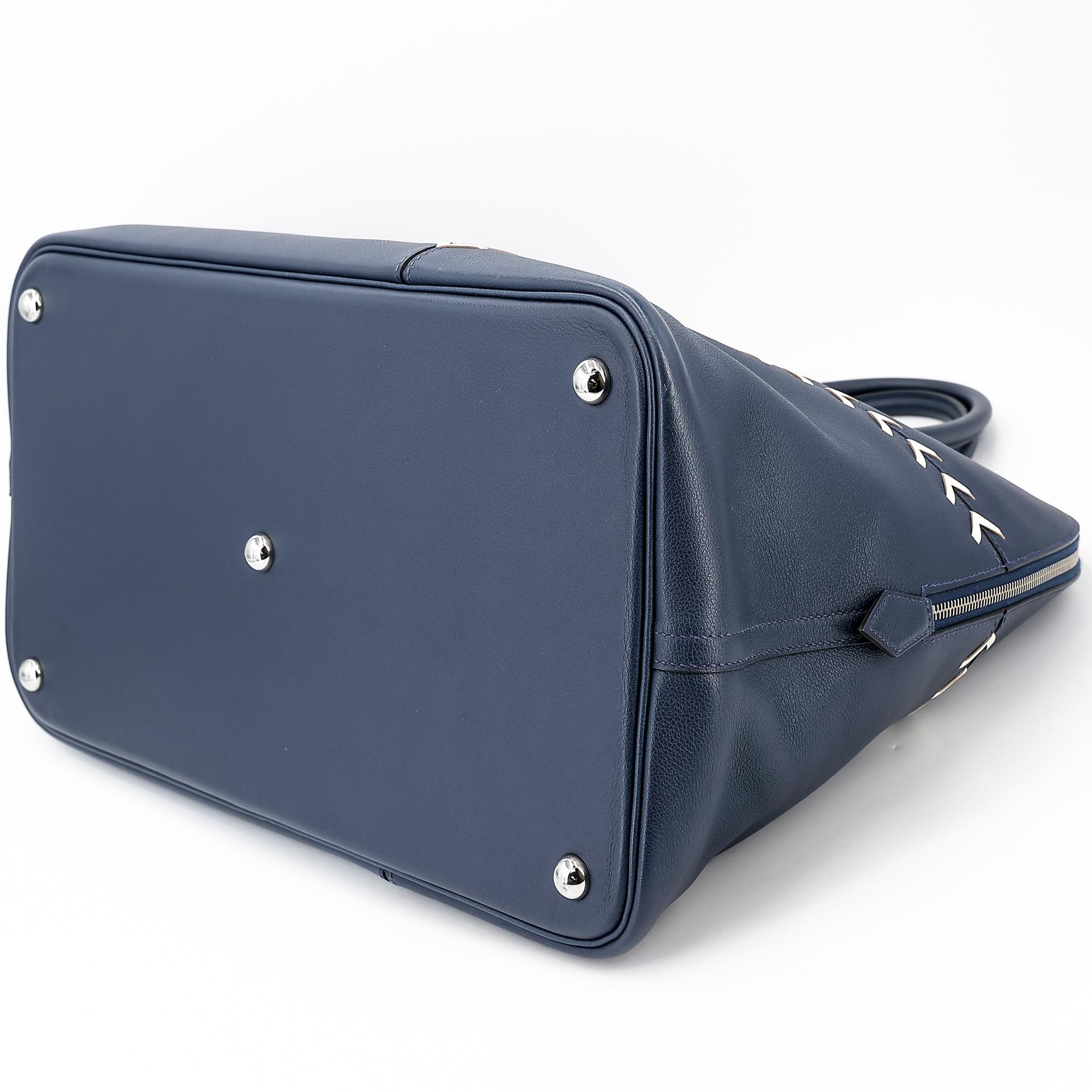 Very Good ( Rank A) HERMÈS Bolide 45 1923 Baseball Bleu Nuit (2Z) Evercolor Palladium hardware C (2018) - 4