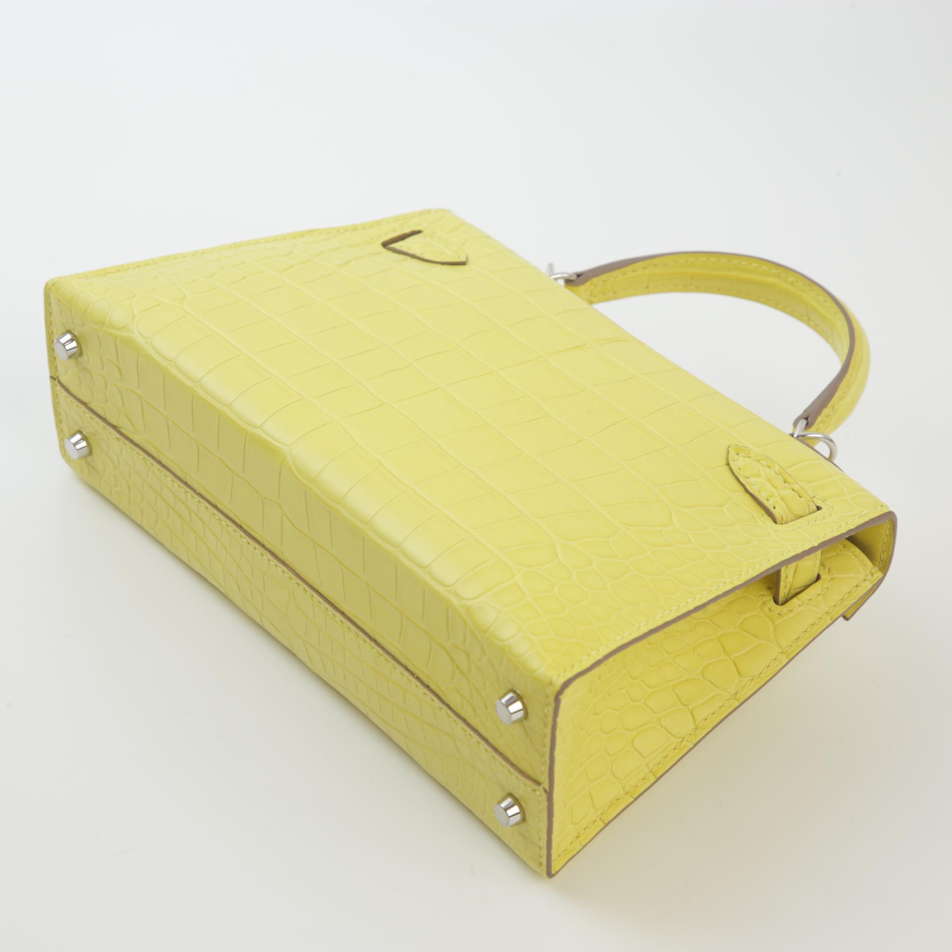 Unused ( Rank NS ) HERMÈS Mini Kelly II Lime (9R) Matte Alligator Palladium hardware B (2023) - 7
