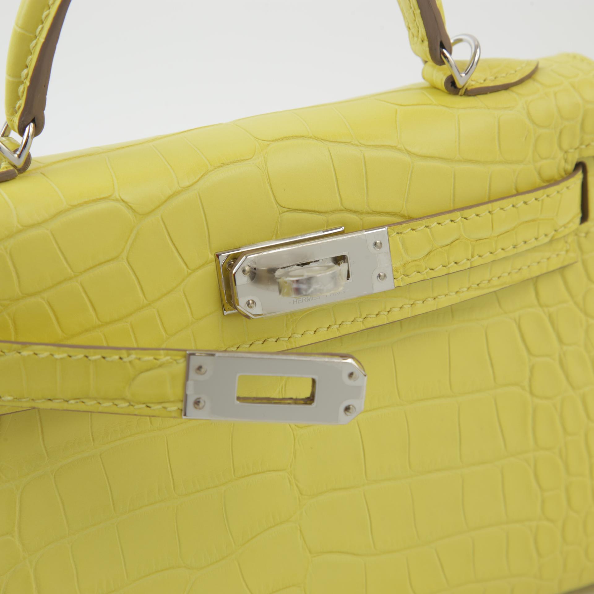 Unused ( Rank NS ) HERMÈS Mini Kelly II Lime (9R) Matte Alligator Palladium hardware B (2023) - 8