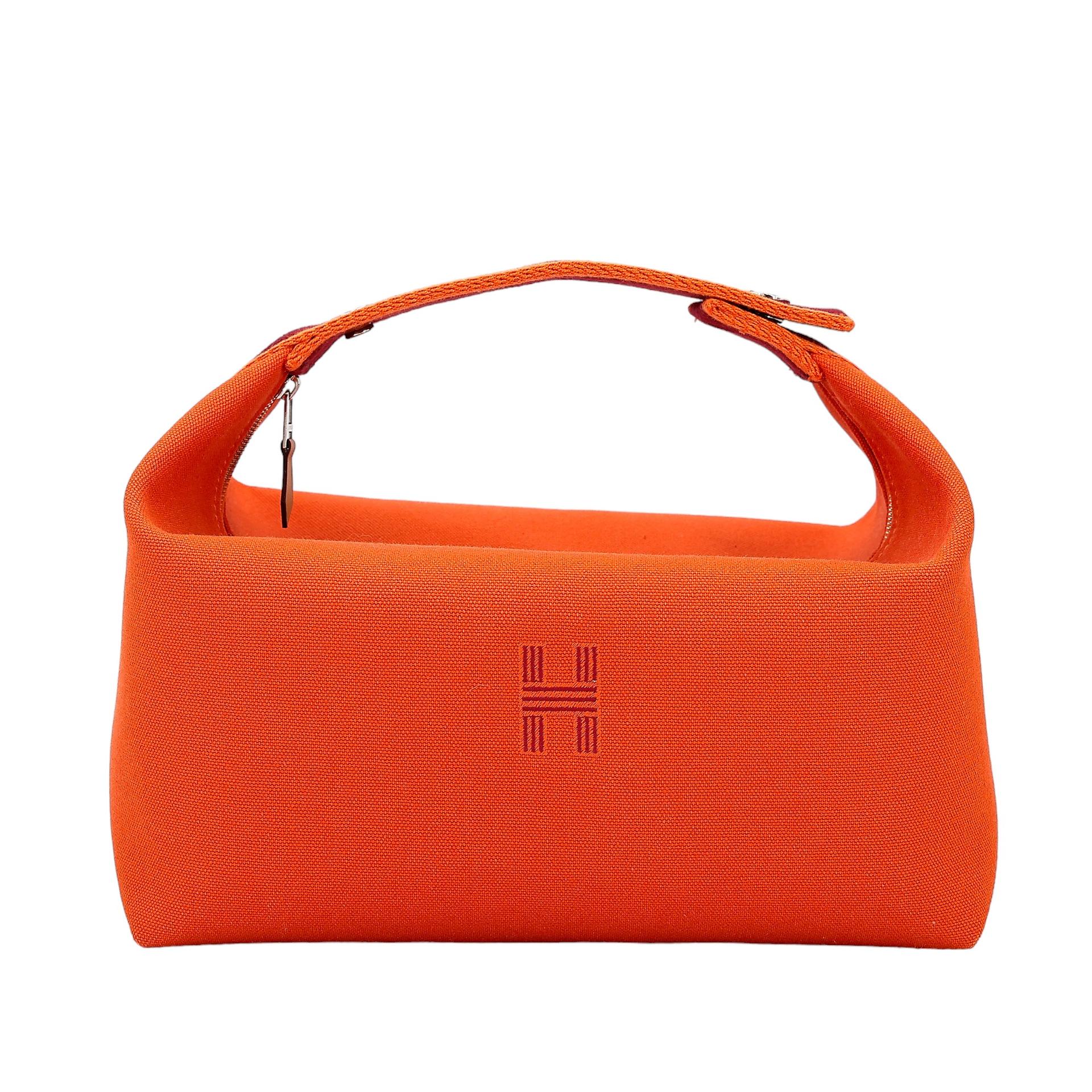 Unused ( Rank NS ) HERMÈS Bride-a-Brac Case GM Orange (93) Feu (9J) Canvas Palladium hardware - 1