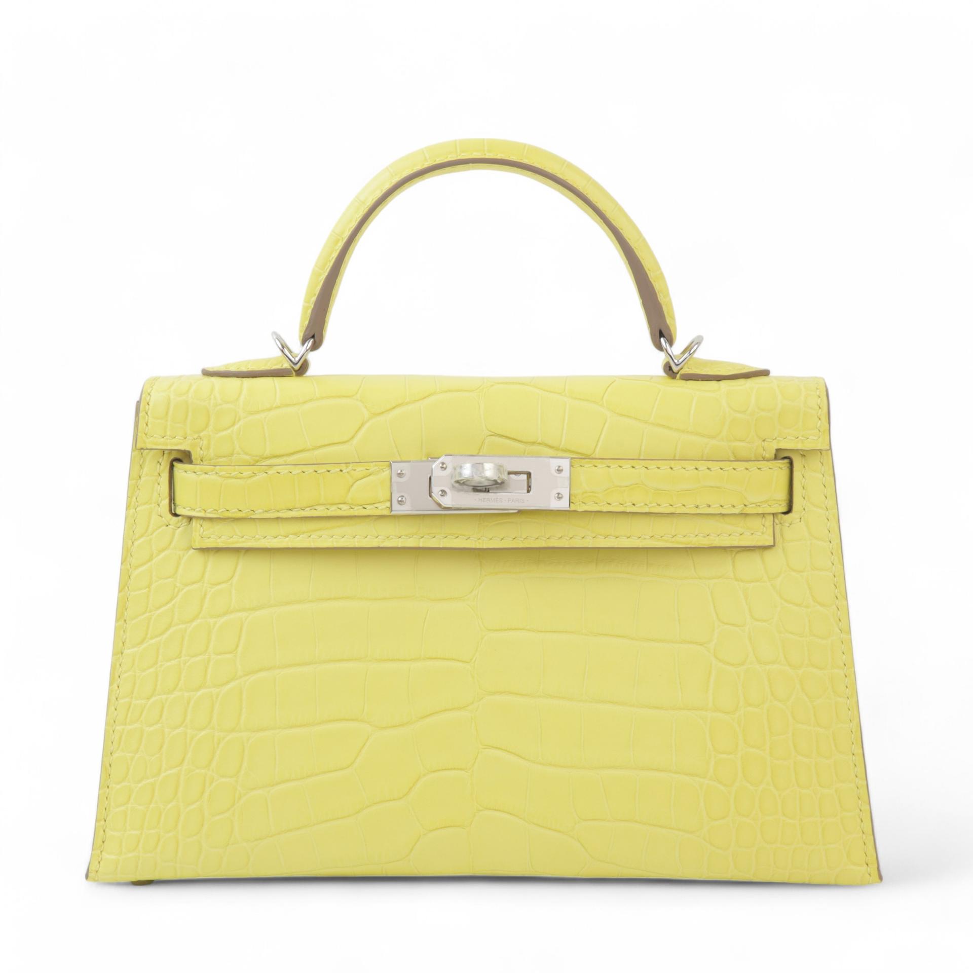 Unused ( Rank NS ) HERMÈS Mini Kelly II Lime (9R) Matte Alligator Palladium hardware B (2023) - 1