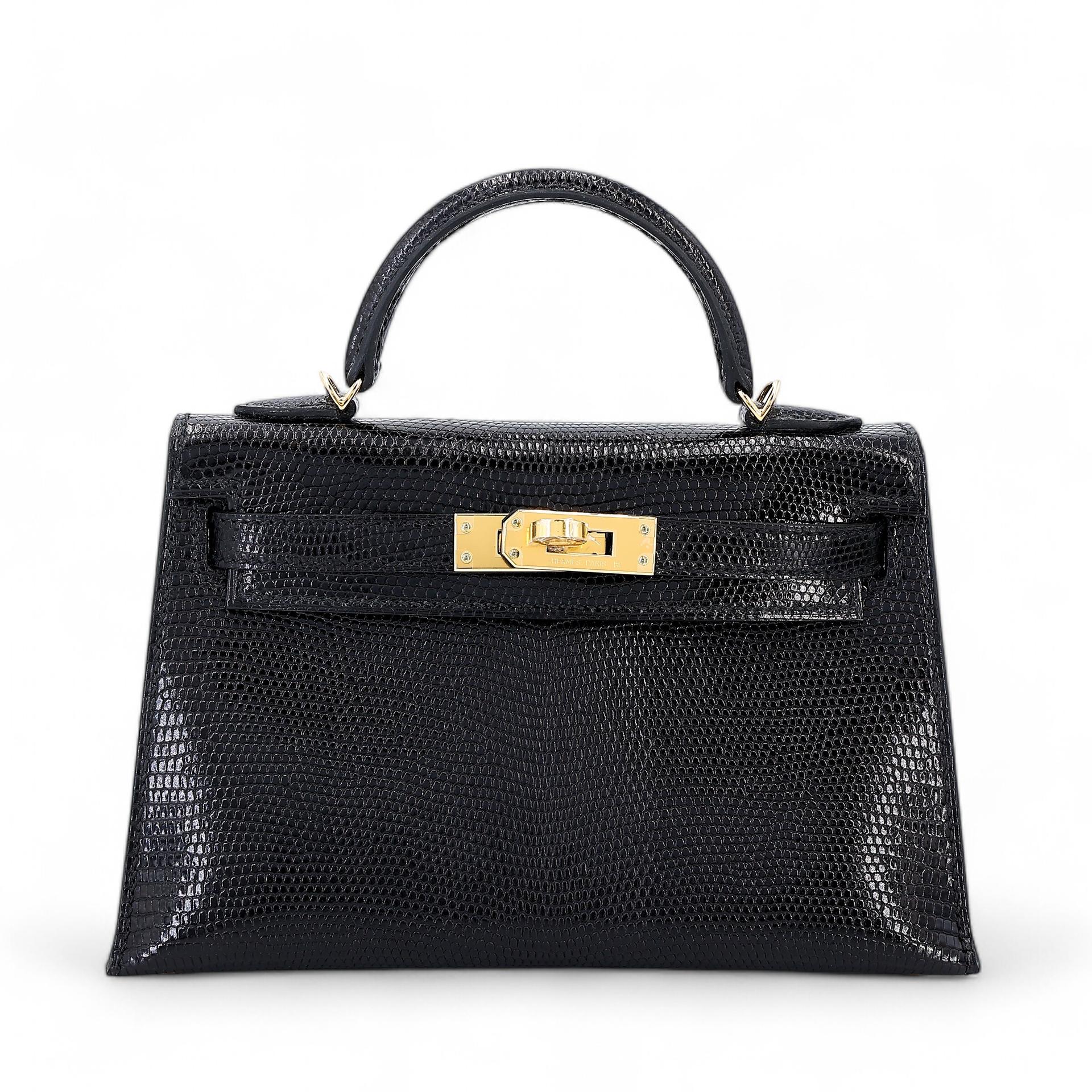 ランク N 新品 HERMÈS エルメス ミニケリー2 ブラック (89) リザード ゴールド金具 U刻印 - 1
